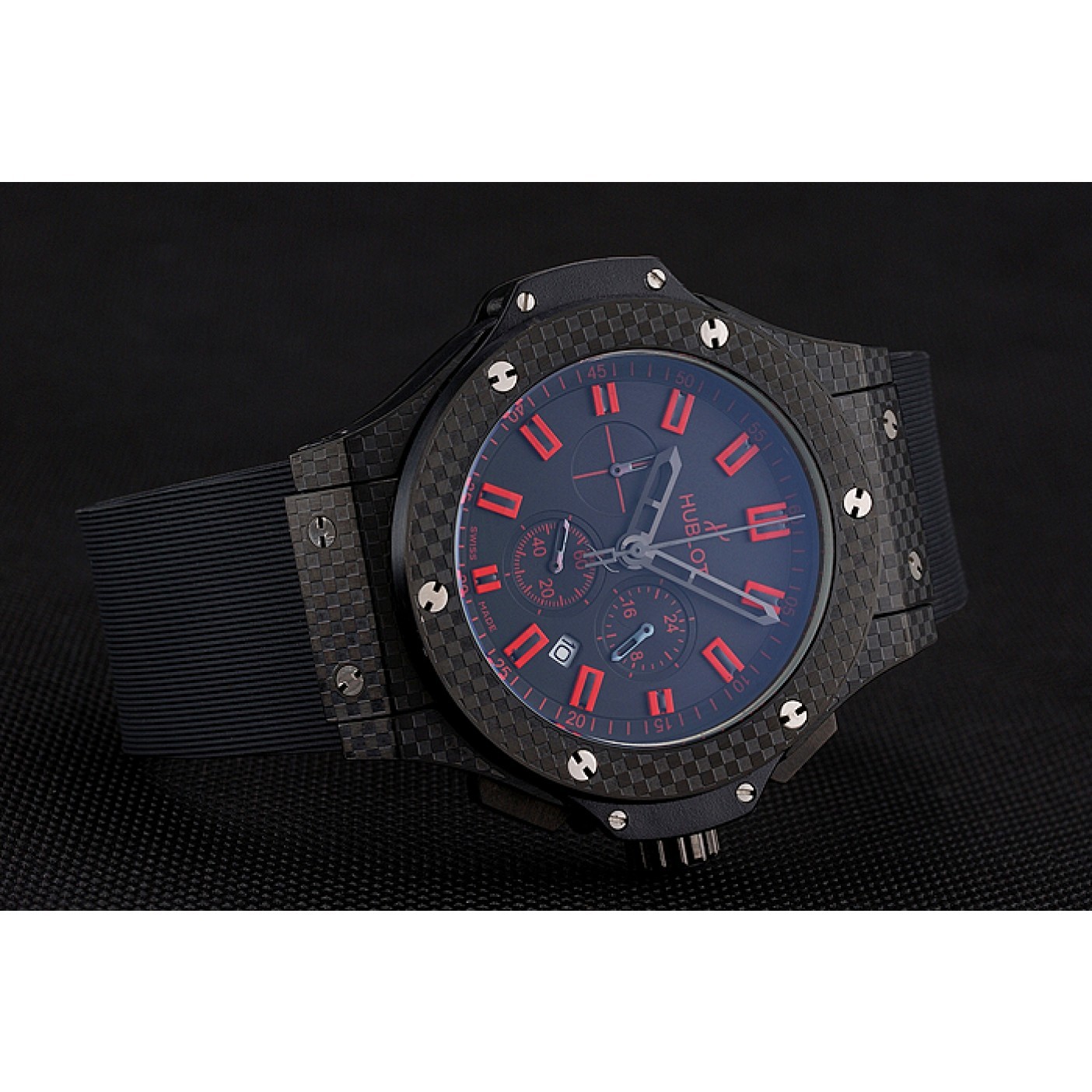 MiroTime Hublot Big Bang Carbon Dial With Red Markings Carbon Case And Bezel Black Rubber Strap 622775