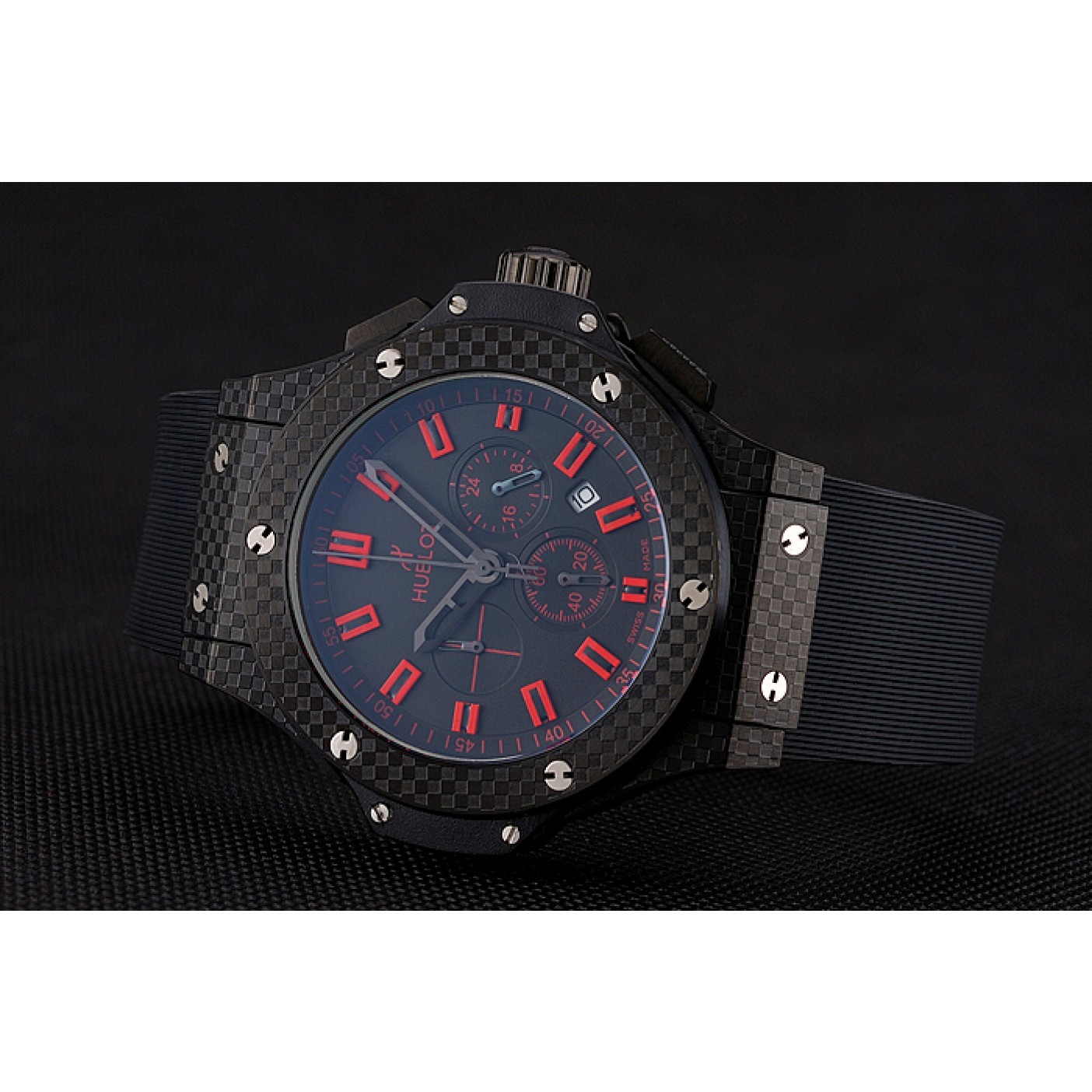 MiroTime Hublot Big Bang Carbon Dial With Red Markings Carbon Case And Bezel Black Rubber Strap 622775