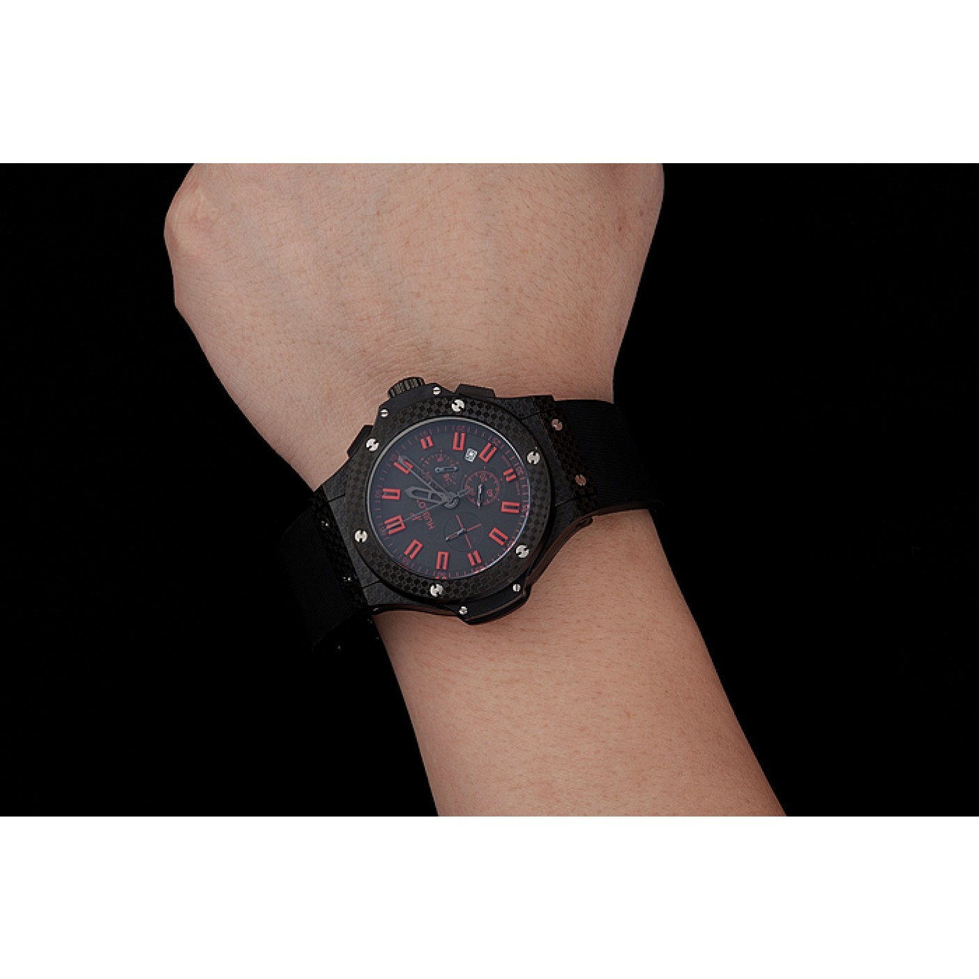 MiroTime Hublot Big Bang Carbon Dial With Red Markings Carbon Case And Bezel Black Rubber Strap 622775