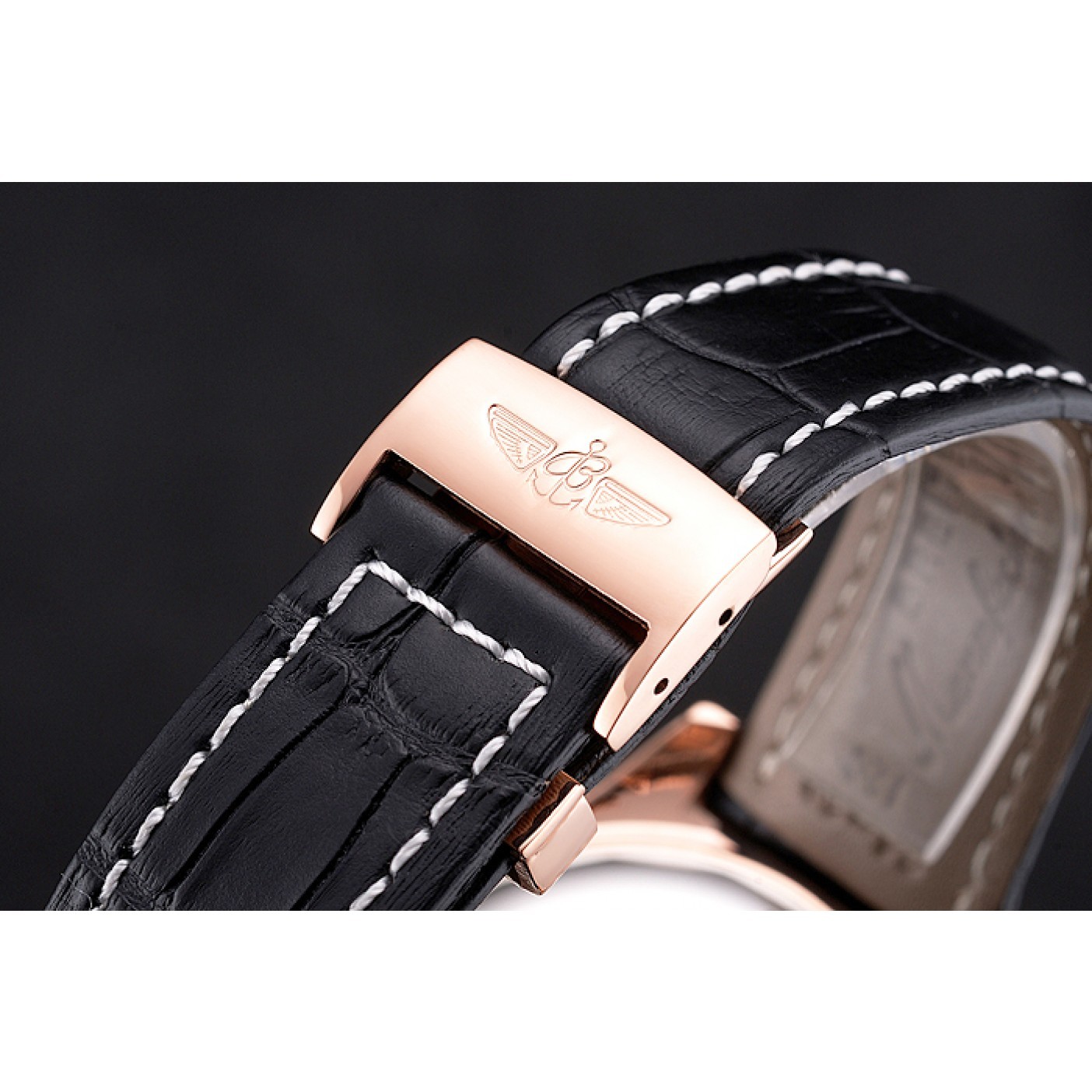 MiroTime Breitling For Bentley Mulliner Tourbillon Black Dial Rose Gold Case Black Leather Strap