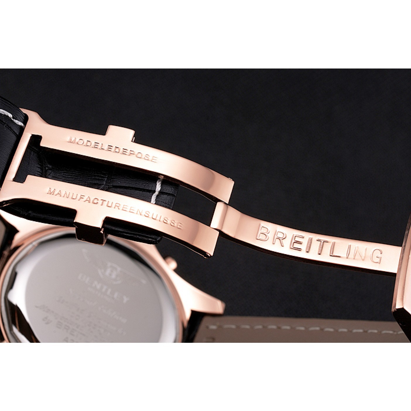 MiroTime Breitling For Bentley Mulliner Tourbillon Black Dial Rose Gold Case Black Leather Strap