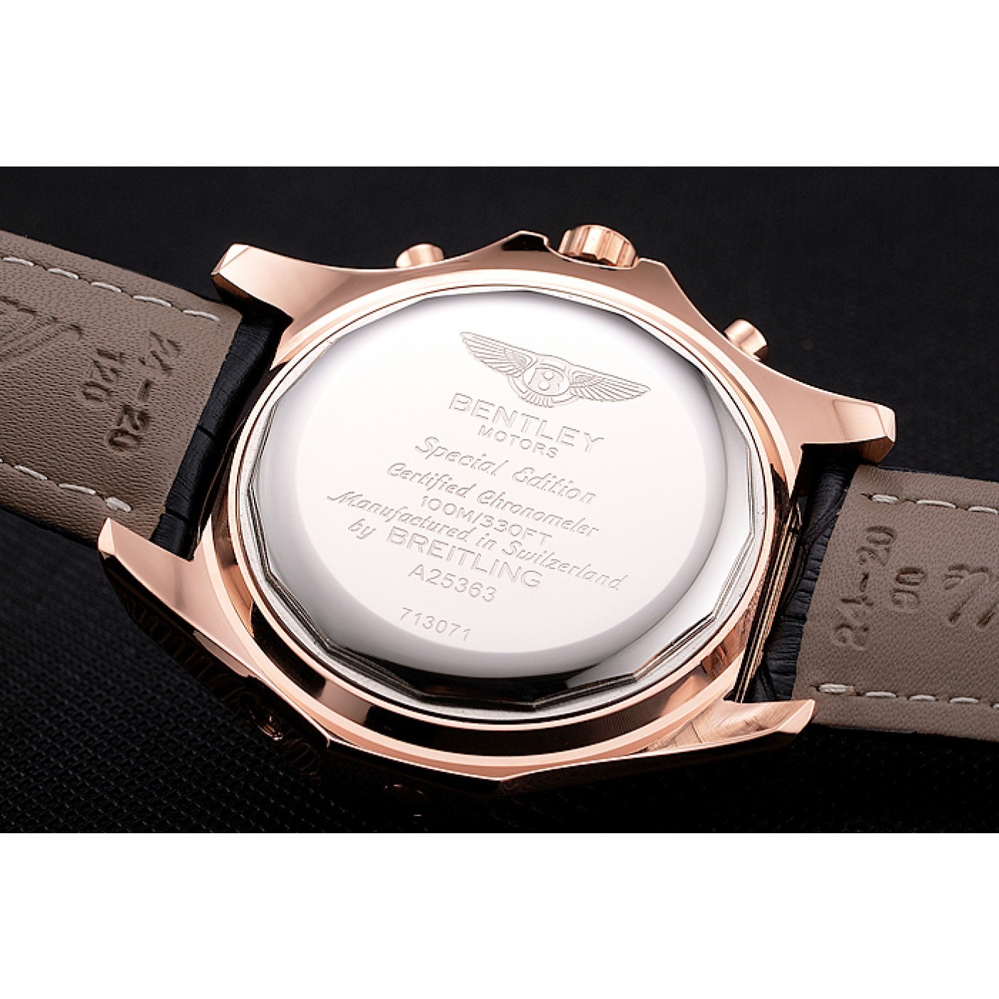 MiroTime Breitling For Bentley Mulliner Tourbillon Black Dial Rose Gold Case Black Leather Strap