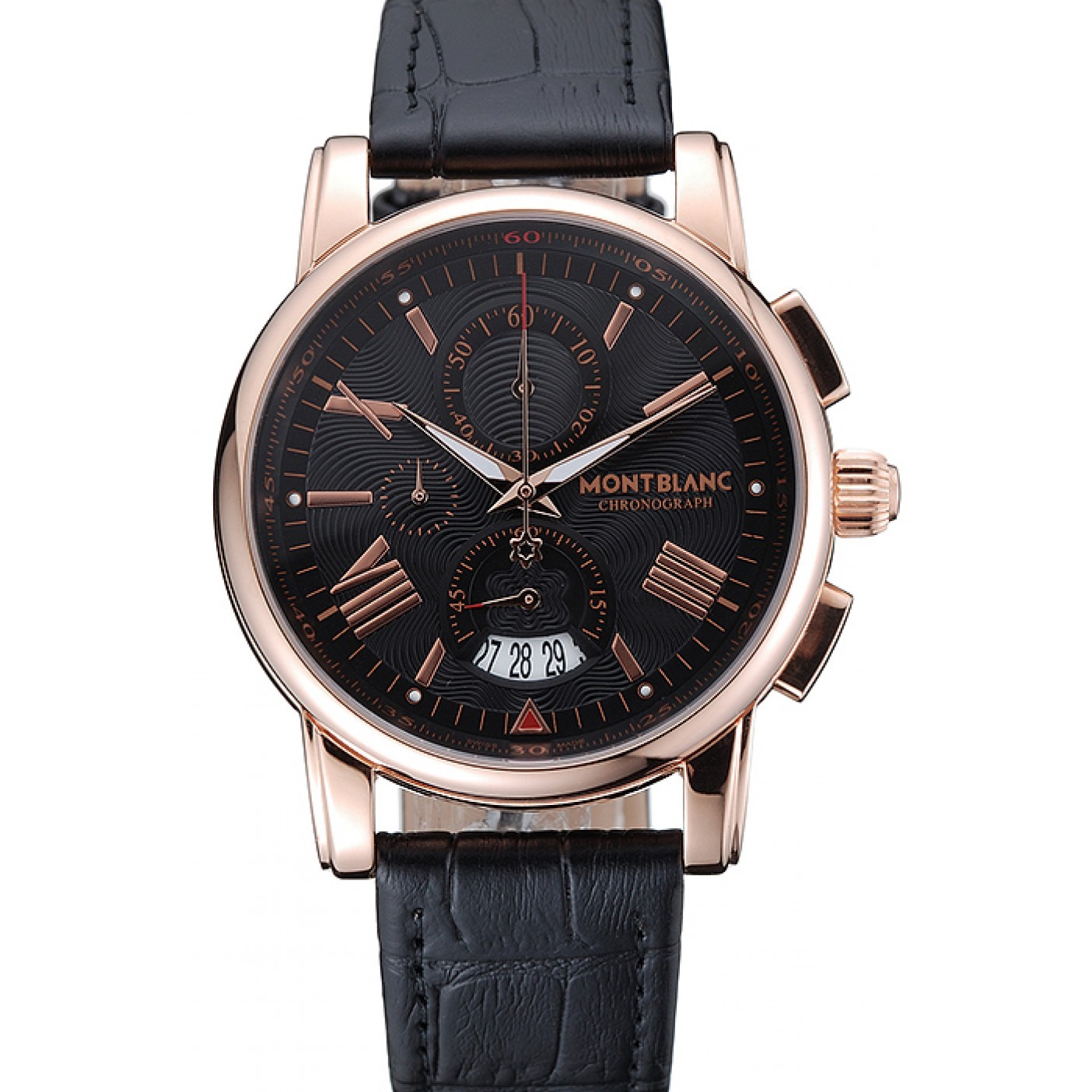 MiroTime Montblanc Chronograph Black Dial Black Leather Bracelet Rose-Gold Case 1454110