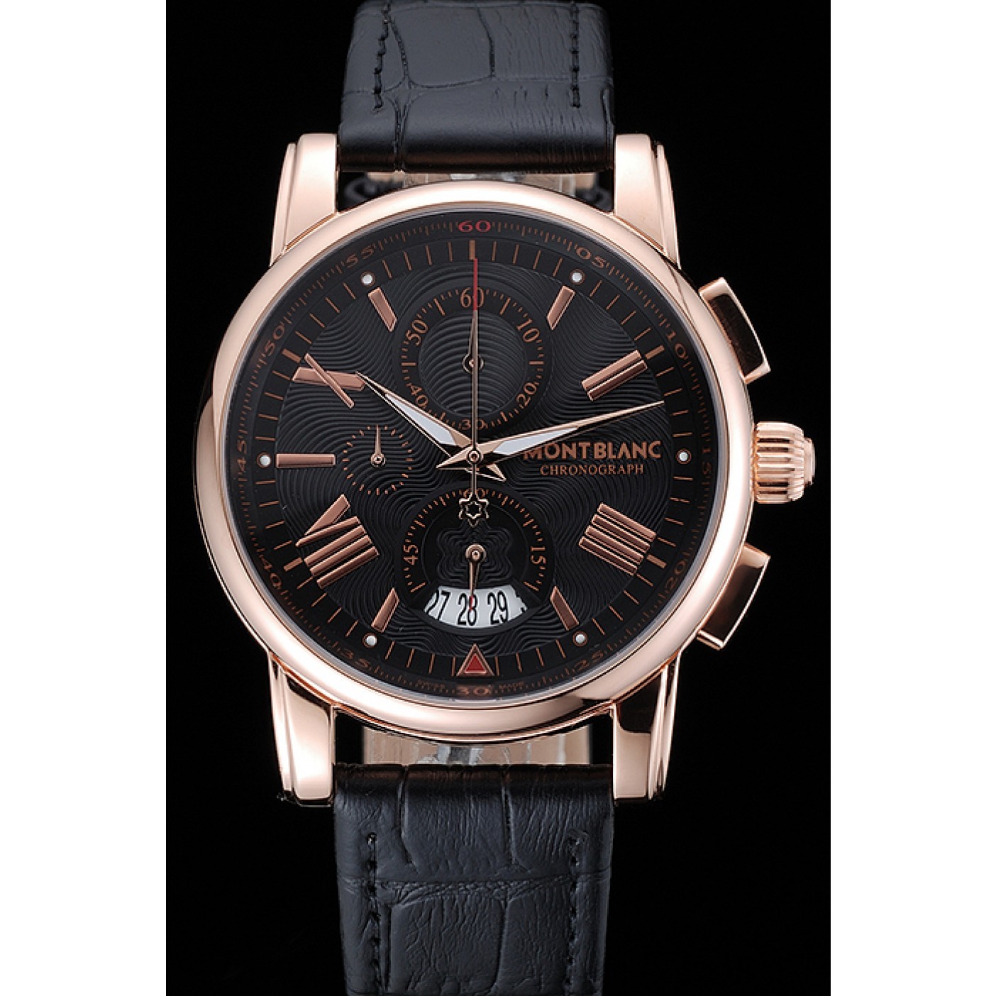 MiroTime Montblanc Chronograph Black Dial Black Leather Bracelet Rose-Gold Case 1454110