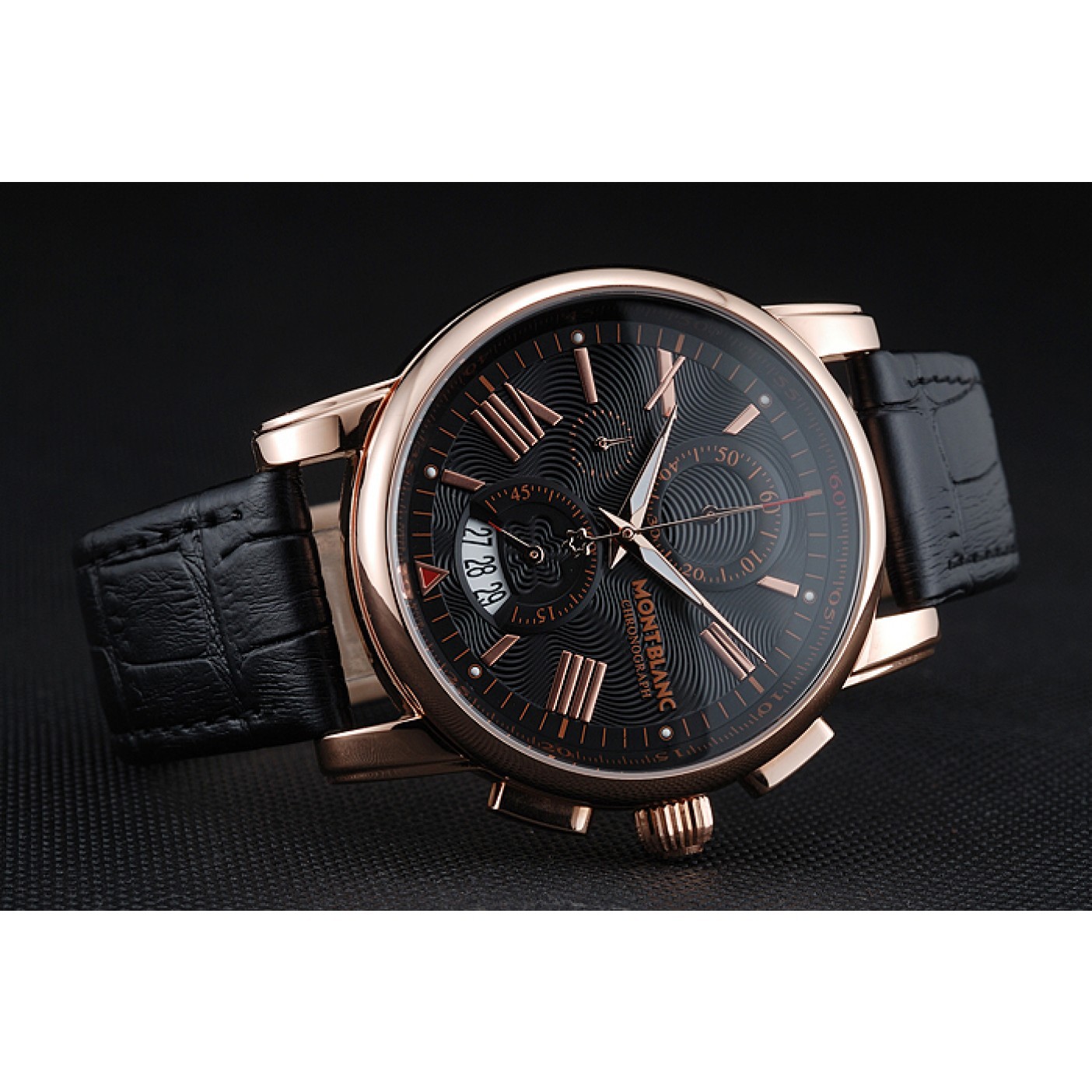 MiroTime Montblanc Chronograph Black Dial Black Leather Bracelet Rose-Gold Case 1454110