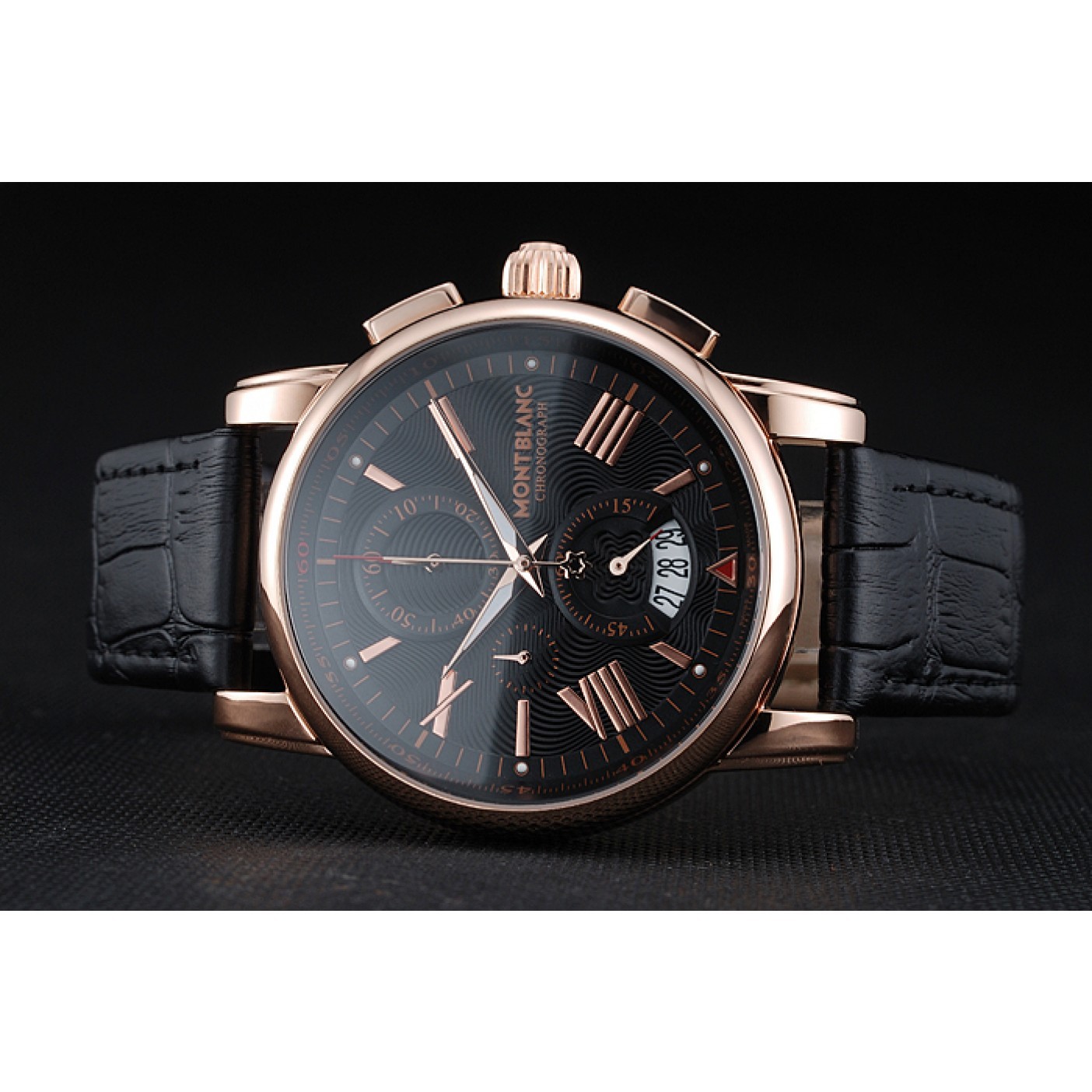 MiroTime Montblanc Chronograph Black Dial Black Leather Bracelet Rose-Gold Case 1454110