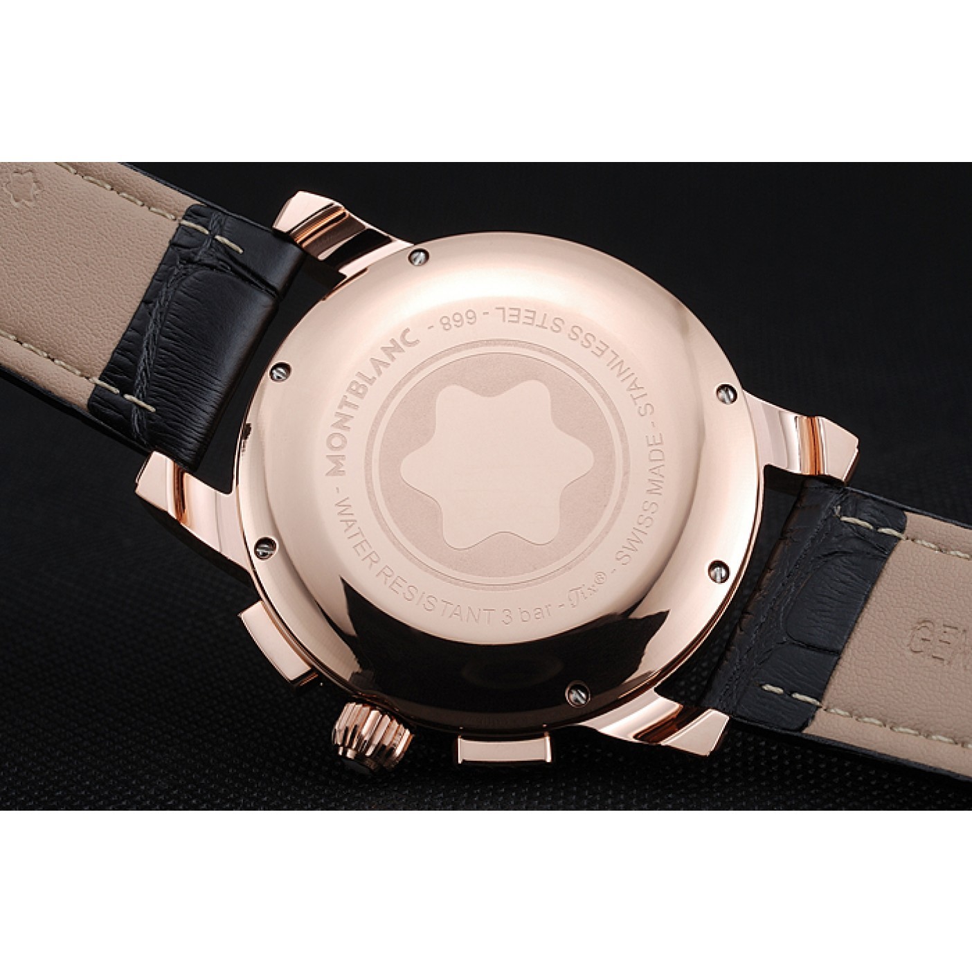 MiroTime Montblanc Chronograph Black Dial Black Leather Bracelet Rose-Gold Case 1454110