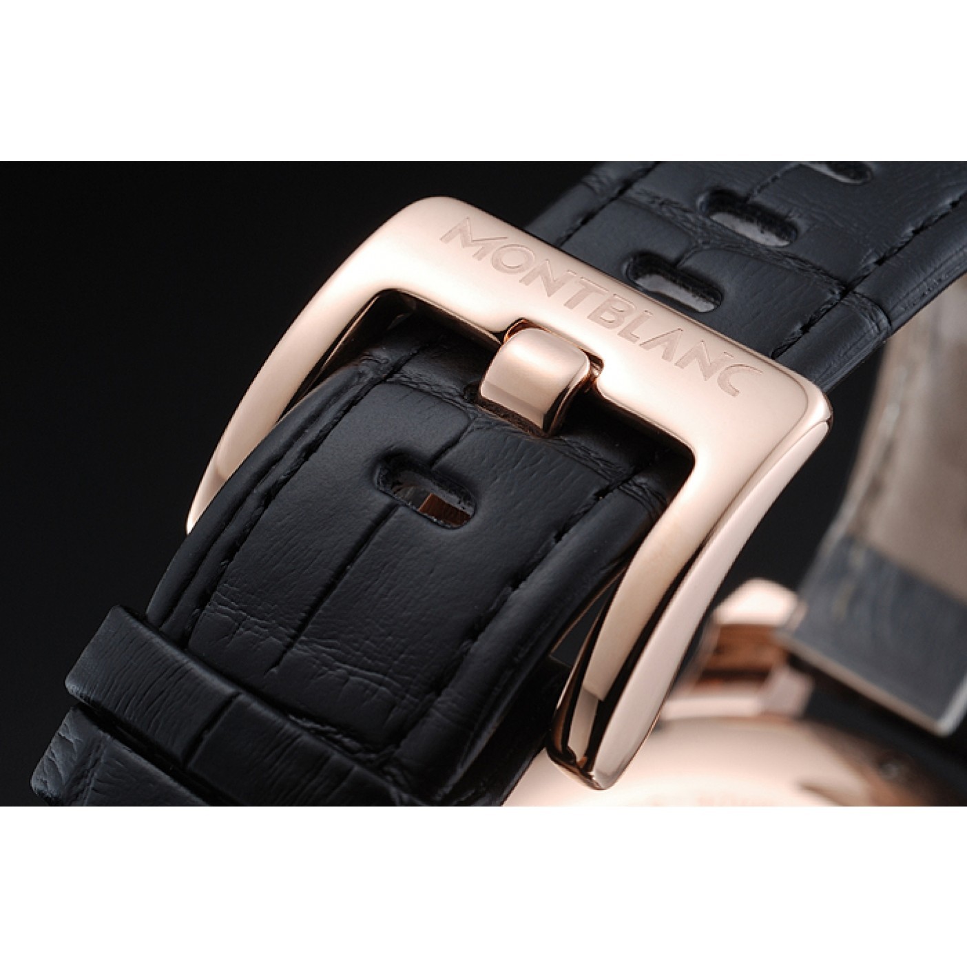 MiroTime Montblanc Chronograph Black Dial Black Leather Bracelet Rose-Gold Case 1454110