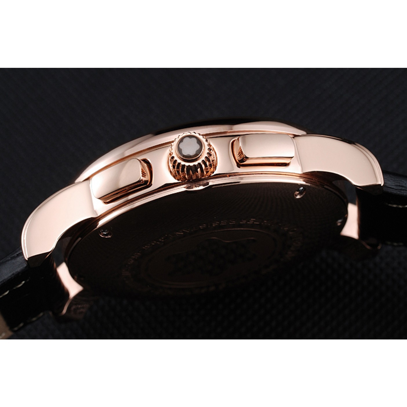 MiroTime Montblanc Chronograph Black Dial Black Leather Bracelet Rose-Gold Case 1454110