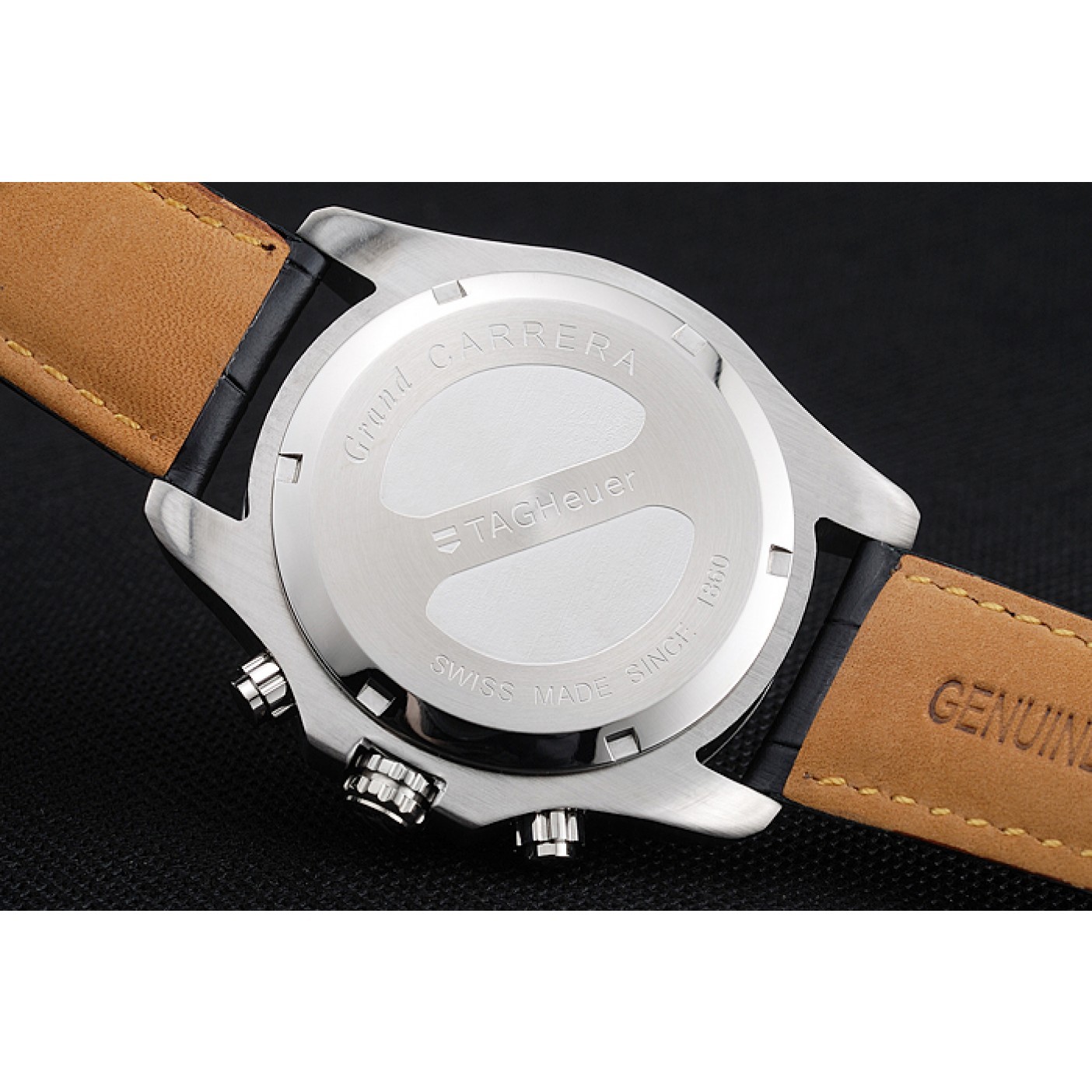 MiroTime Tag Heuer Carrera Tachymeter Bezel Black Dial Black Leather Strap