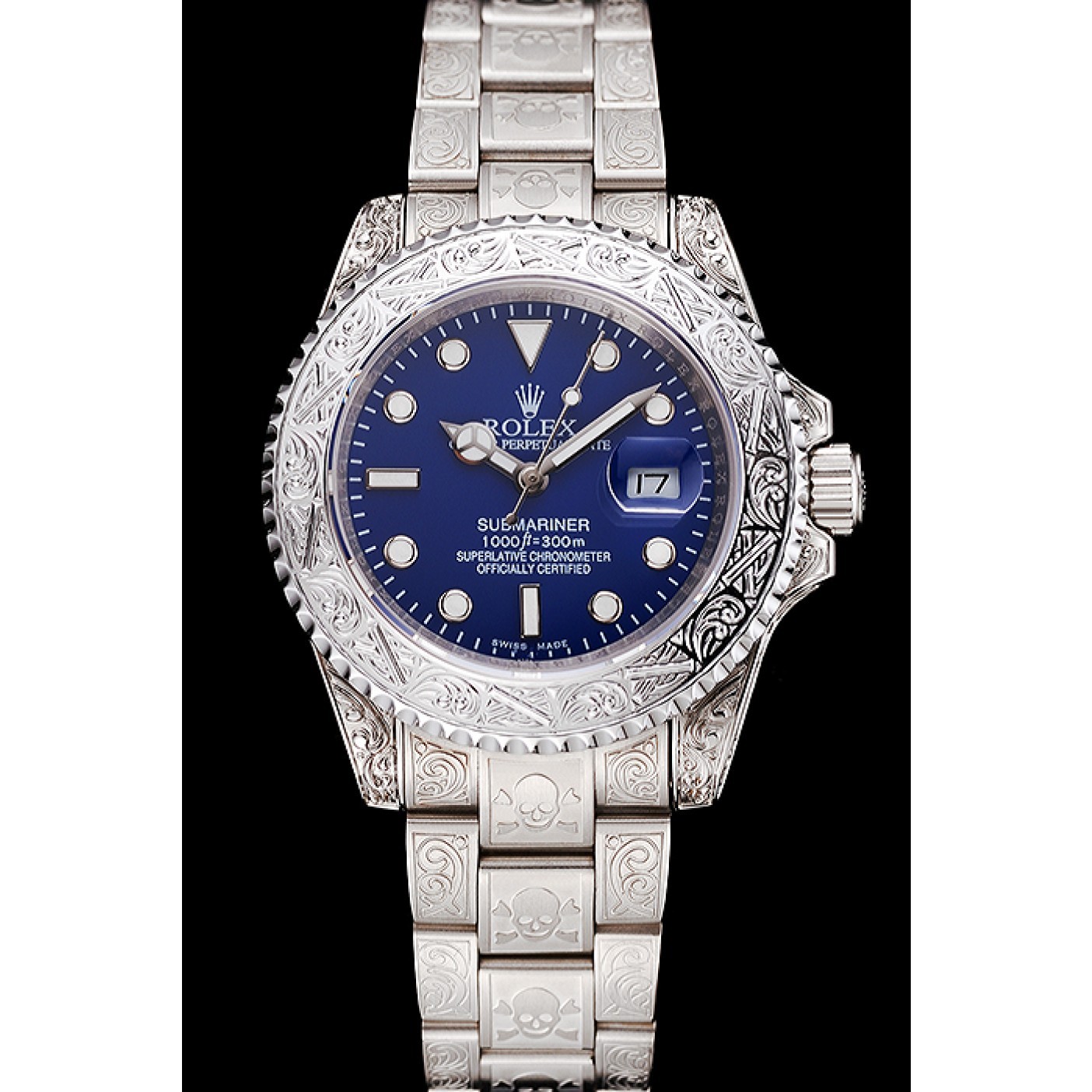 MiroTime Swiss Rolex Submariner Skull Limited Edition Blue Dial White Case And Bracelet 1454094