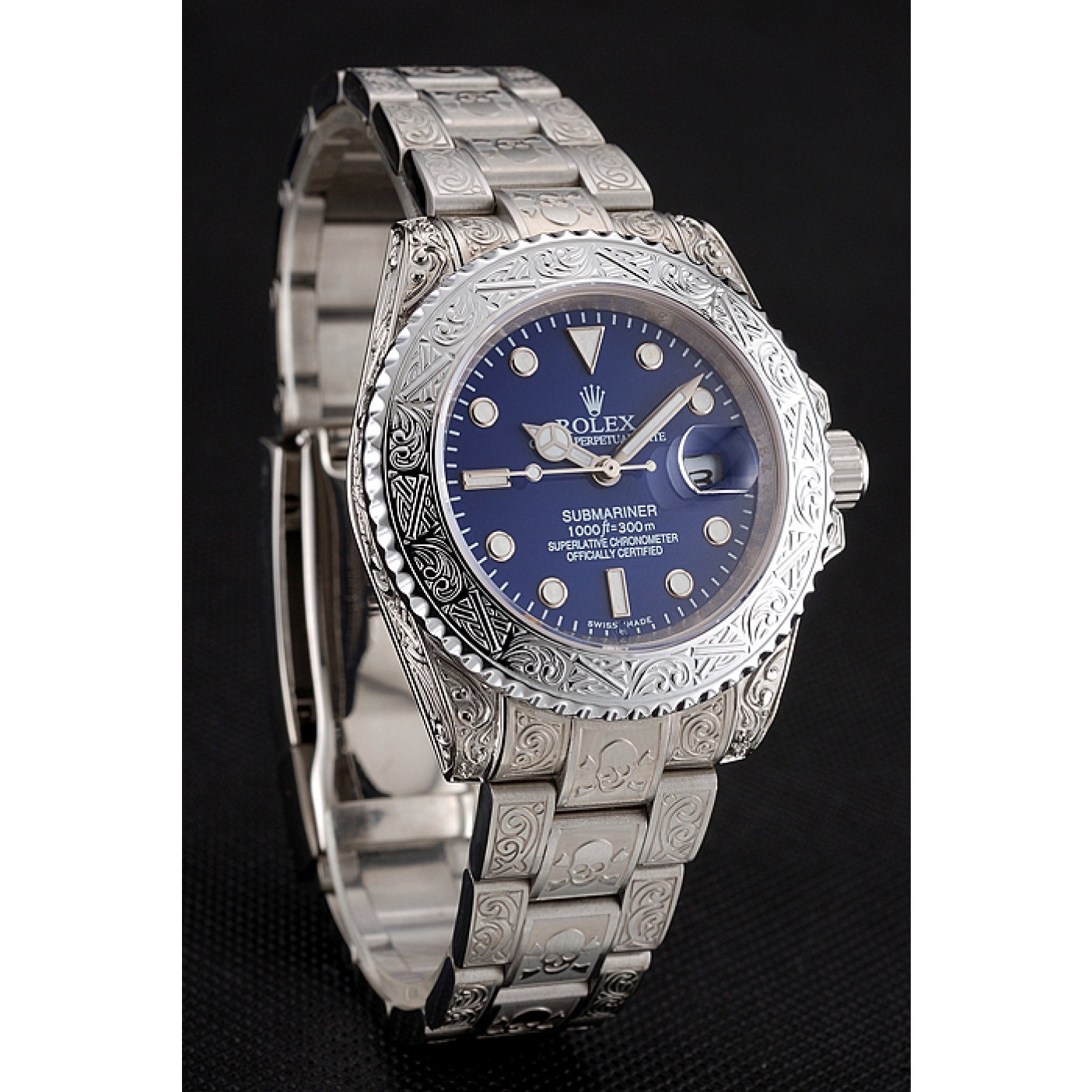 MiroTime Swiss Rolex Submariner Skull Limited Edition Blue Dial White Case And Bracelet 1454094