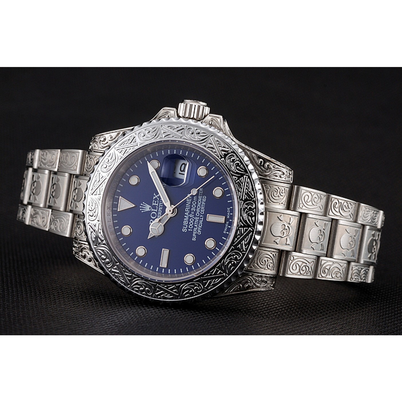 MiroTime Swiss Rolex Submariner Skull Limited Edition Blue Dial White Case And Bracelet 1454094
