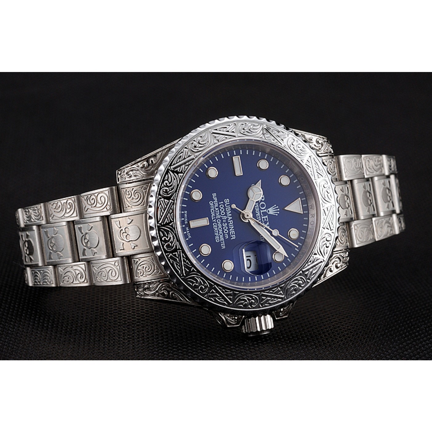 MiroTime Swiss Rolex Submariner Skull Limited Edition Blue Dial White Case And Bracelet 1454094