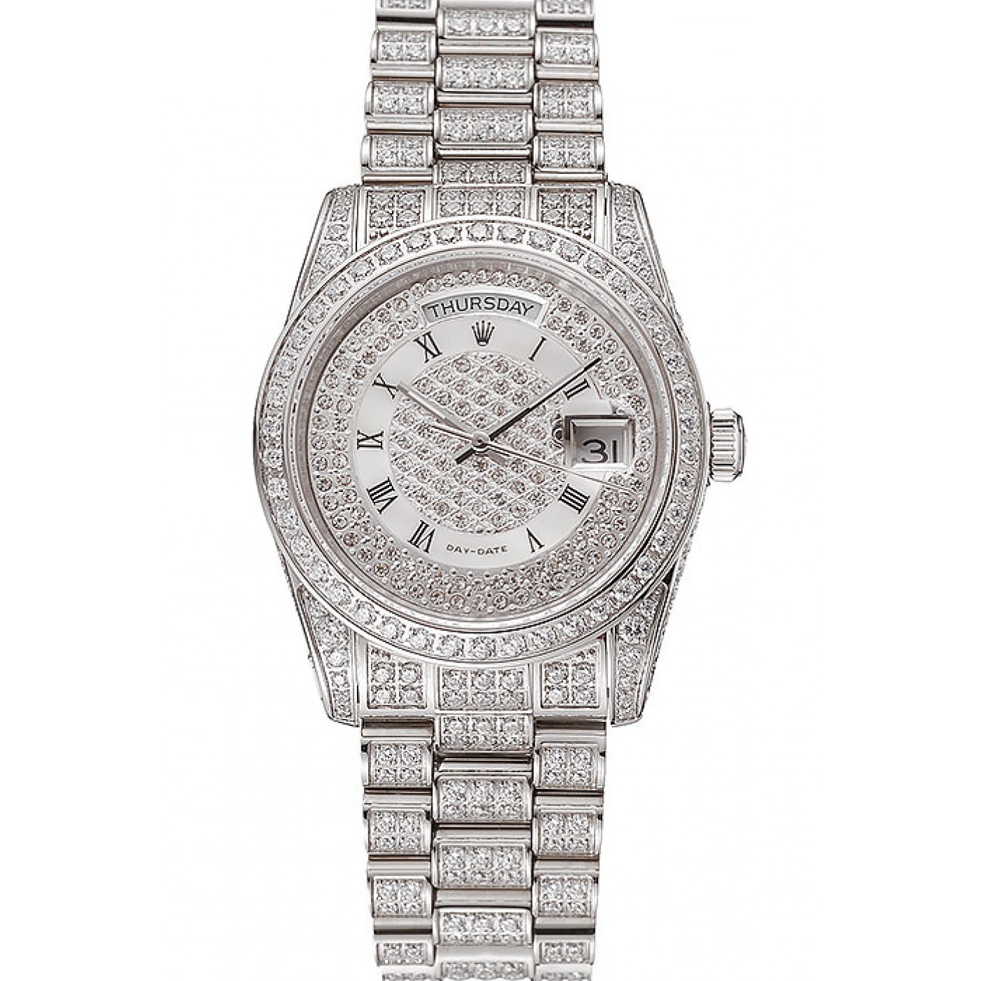 MiroTime Swiss Rolex Day-Date Diamond Pave Dial Diamond Case Diamond Bracelet 1453950