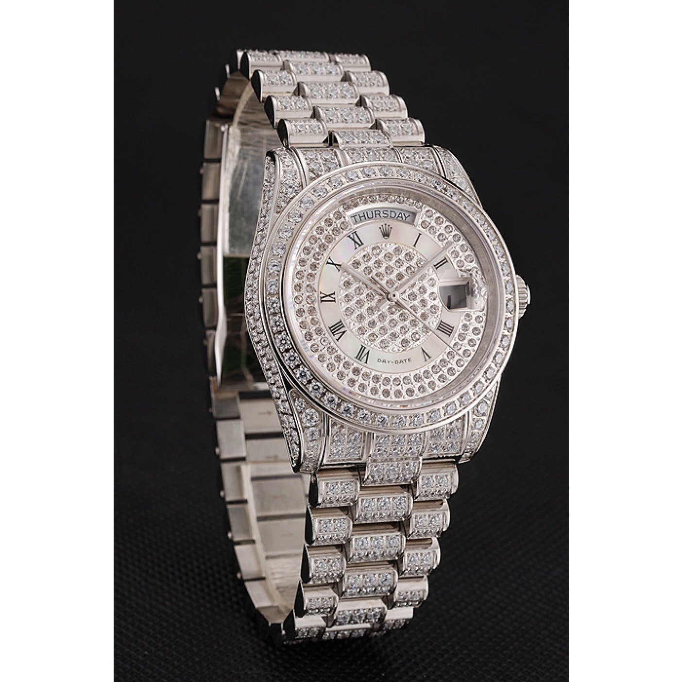 MiroTime Swiss Rolex Day-Date Diamond Pave Dial Diamond Case Diamond Bracelet 1453950