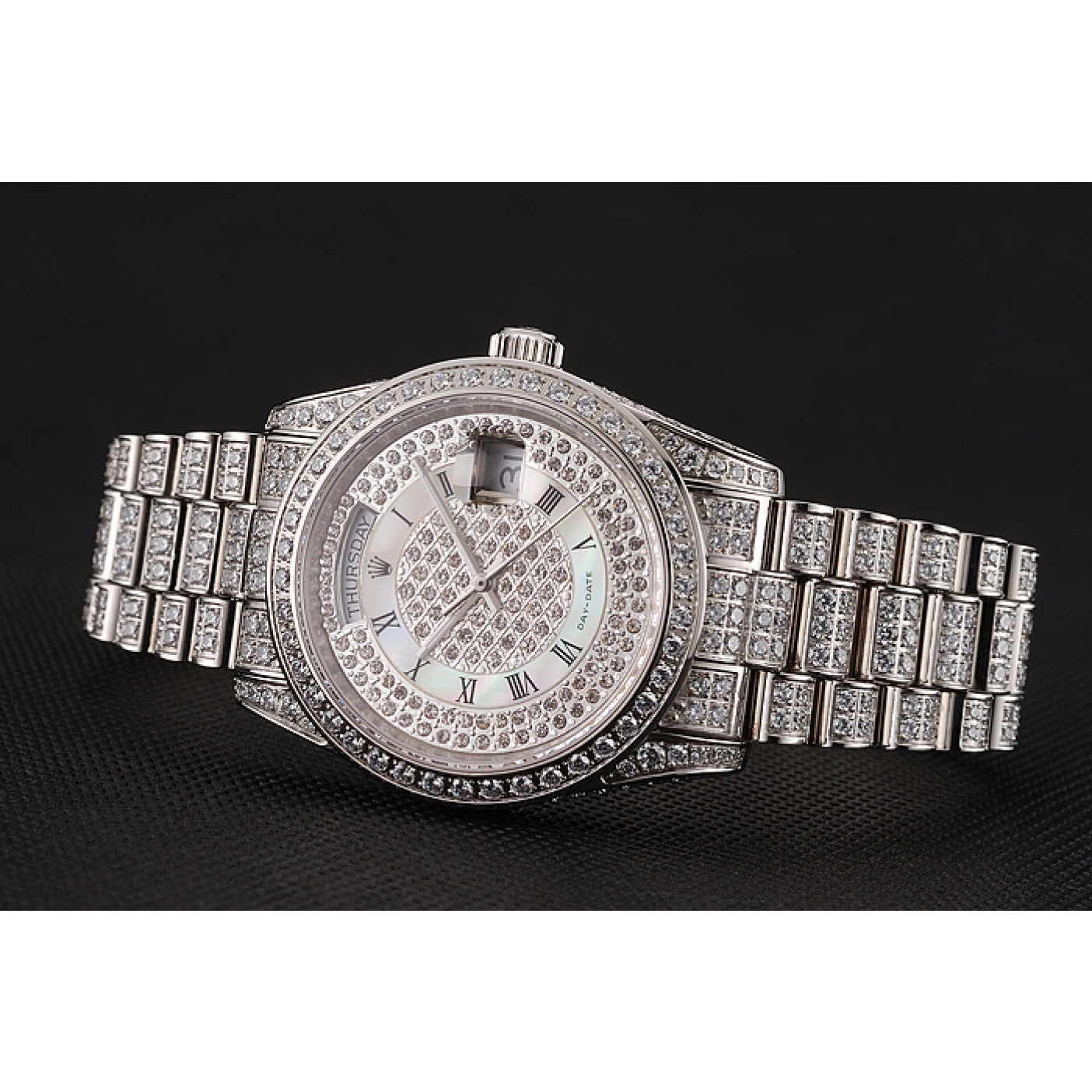 MiroTime Swiss Rolex Day-Date Diamond Pave Dial Diamond Case Diamond Bracelet 1453950