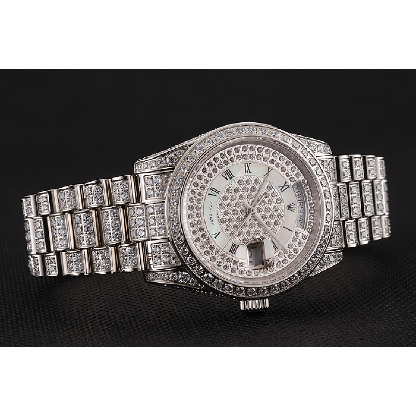 MiroTime Swiss Rolex Day-Date Diamond Pave Dial Diamond Case Diamond Bracelet 1453950