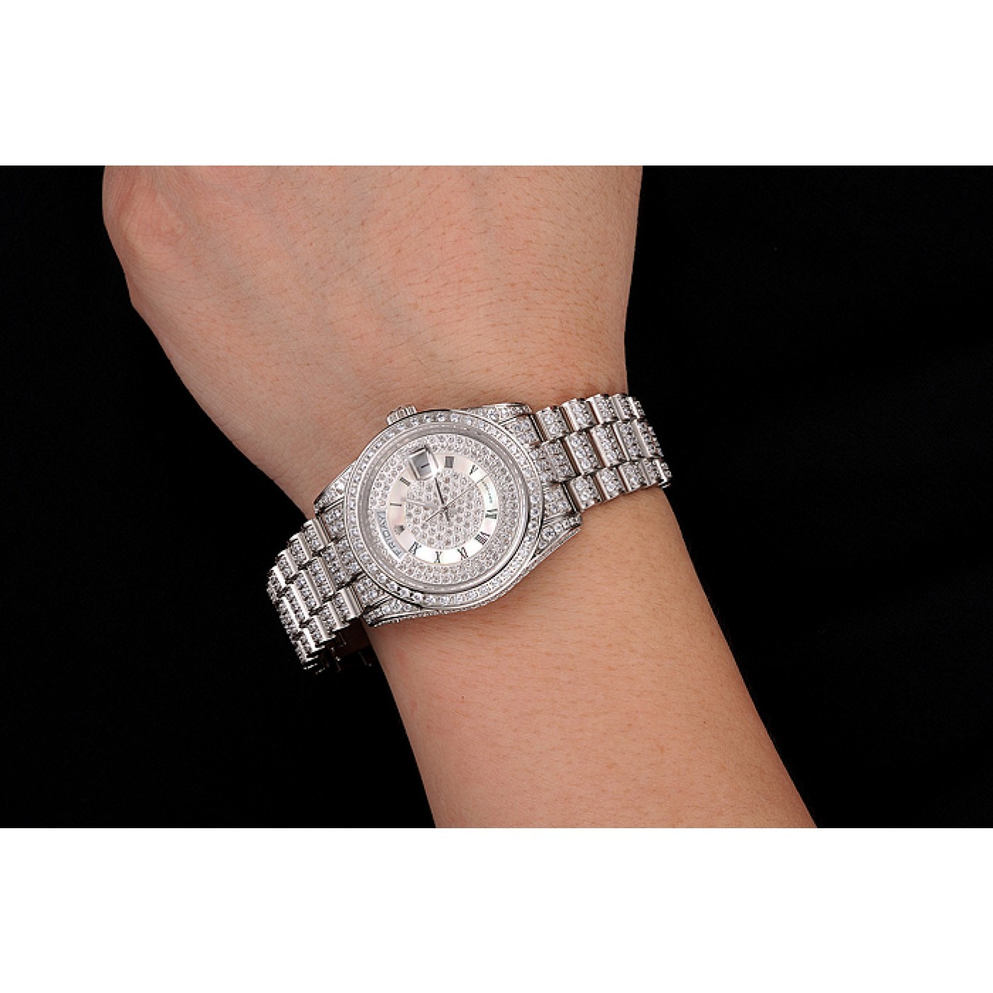 MiroTime Swiss Rolex Day-Date Diamond Pave Dial Diamond Case Diamond Bracelet 1453950