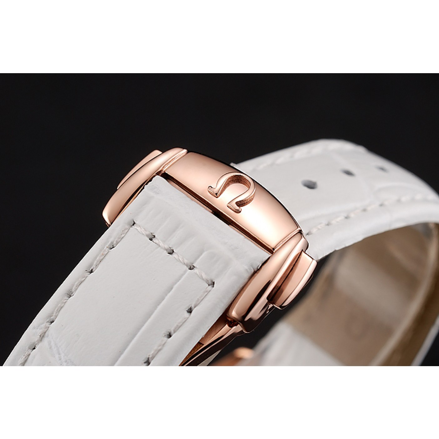 MiroTime Omega Speedmaster White Dial Rose Gold Case Diamond Bezel White Leather Strap