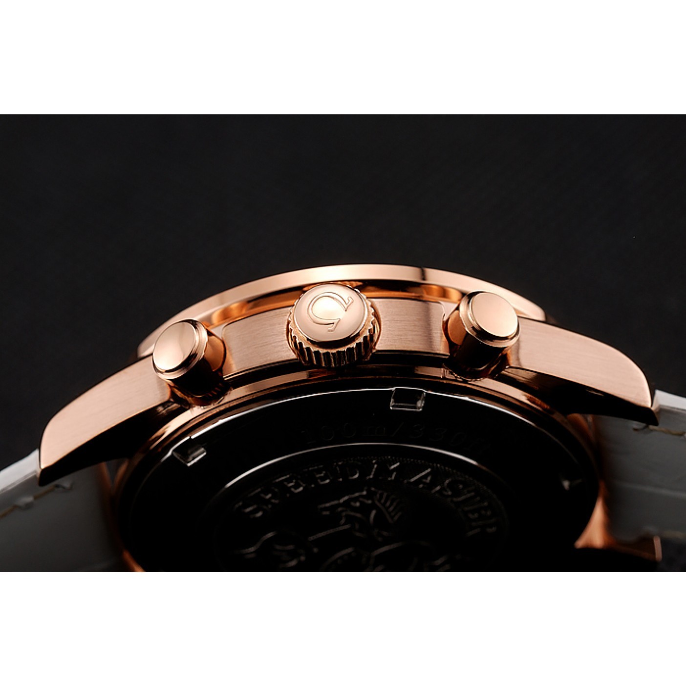 MiroTime Omega Speedmaster White Dial Rose Gold Case Diamond Bezel White Leather Strap