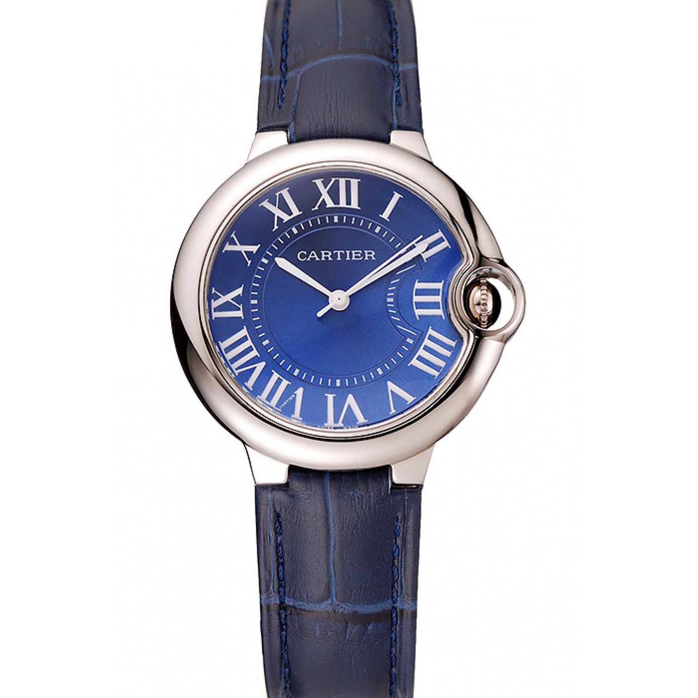 MiroTime Cartier Ballon Bleu Silver Bezel with Dark Blue Dial and Dark Blue Leather Band 621555