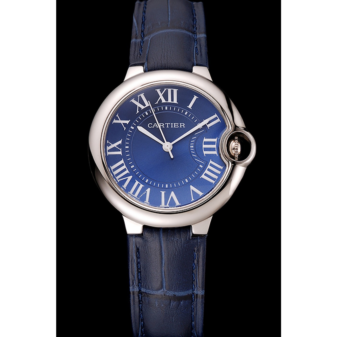 MiroTime Cartier Ballon Bleu Silver Bezel with Dark Blue Dial and Dark Blue Leather Band 621555