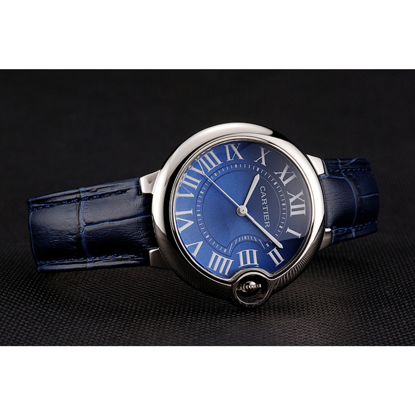 MiroTime Cartier Ballon Bleu Silver Bezel with Dark Blue Dial and Dark Blue Leather Band 621555