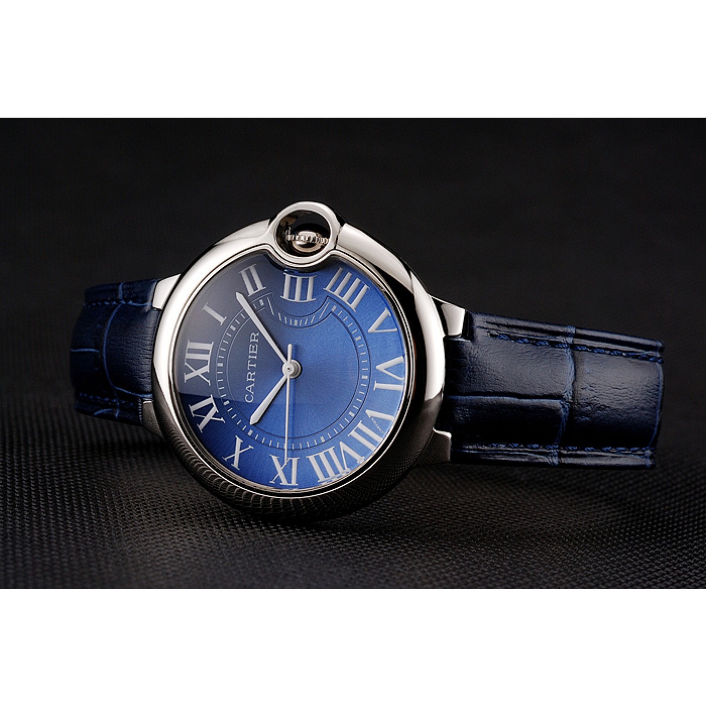 MiroTime Cartier Ballon Bleu Silver Bezel with Dark Blue Dial and Dark Blue Leather Band 621555