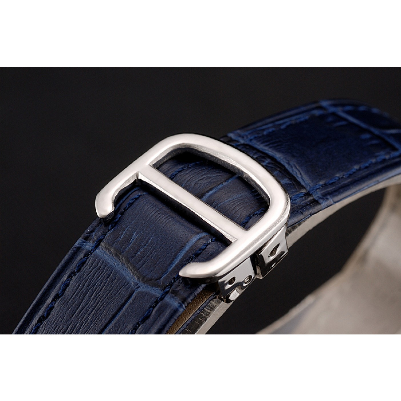 MiroTime Cartier Ballon Bleu Silver Bezel with Dark Blue Dial and Dark Blue Leather Band 621555