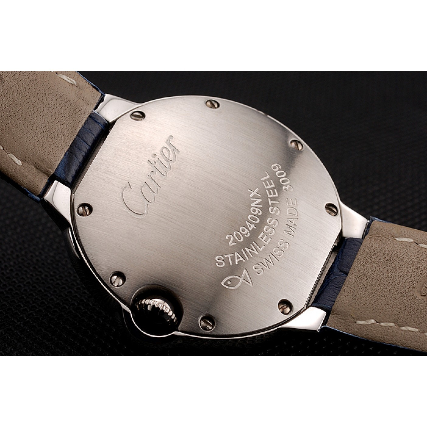 MiroTime Cartier Ballon Bleu Silver Bezel with Dark Blue Dial and Dark Blue Leather Band 621555