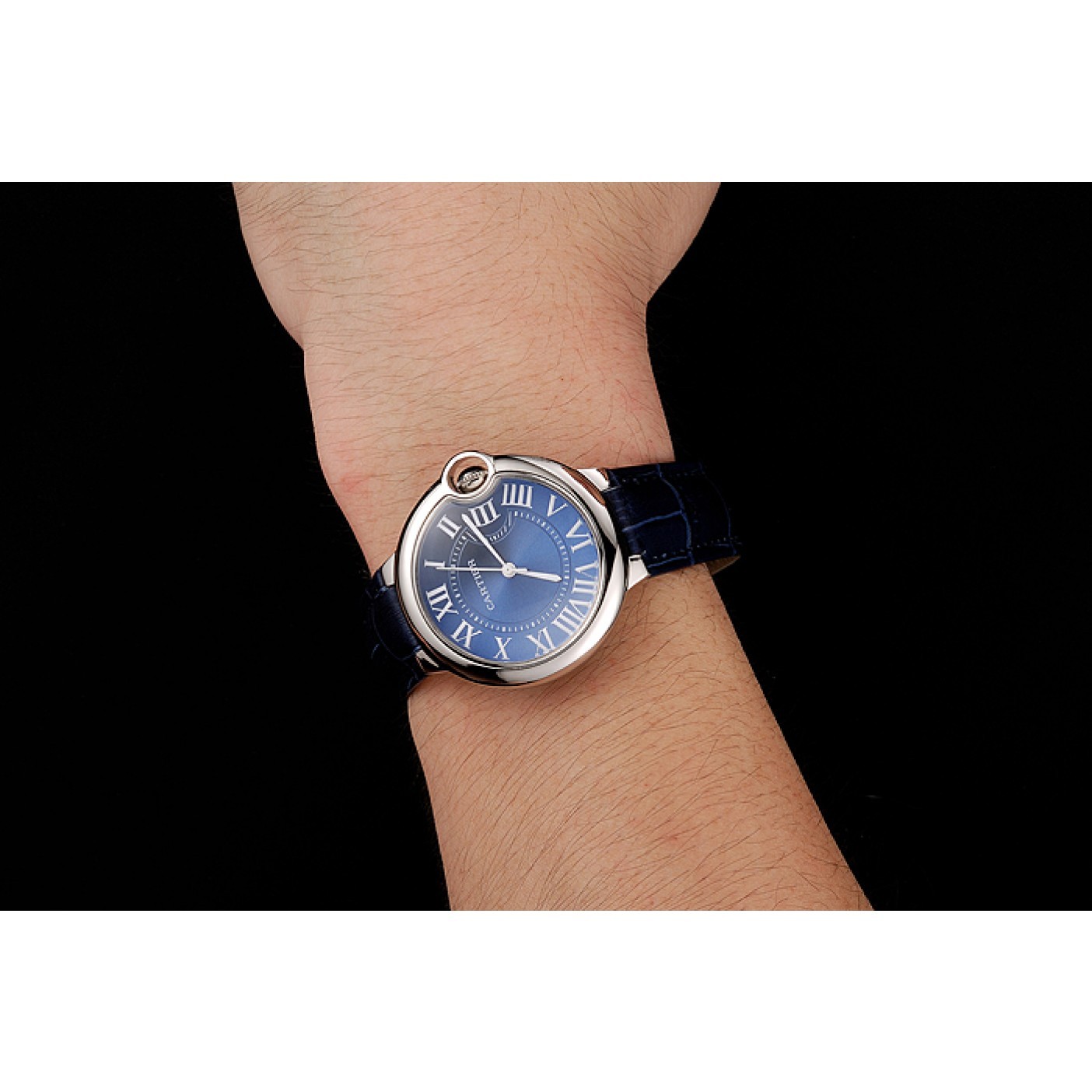 MiroTime Cartier Ballon Bleu Silver Bezel with Dark Blue Dial and Dark Blue Leather Band 621555