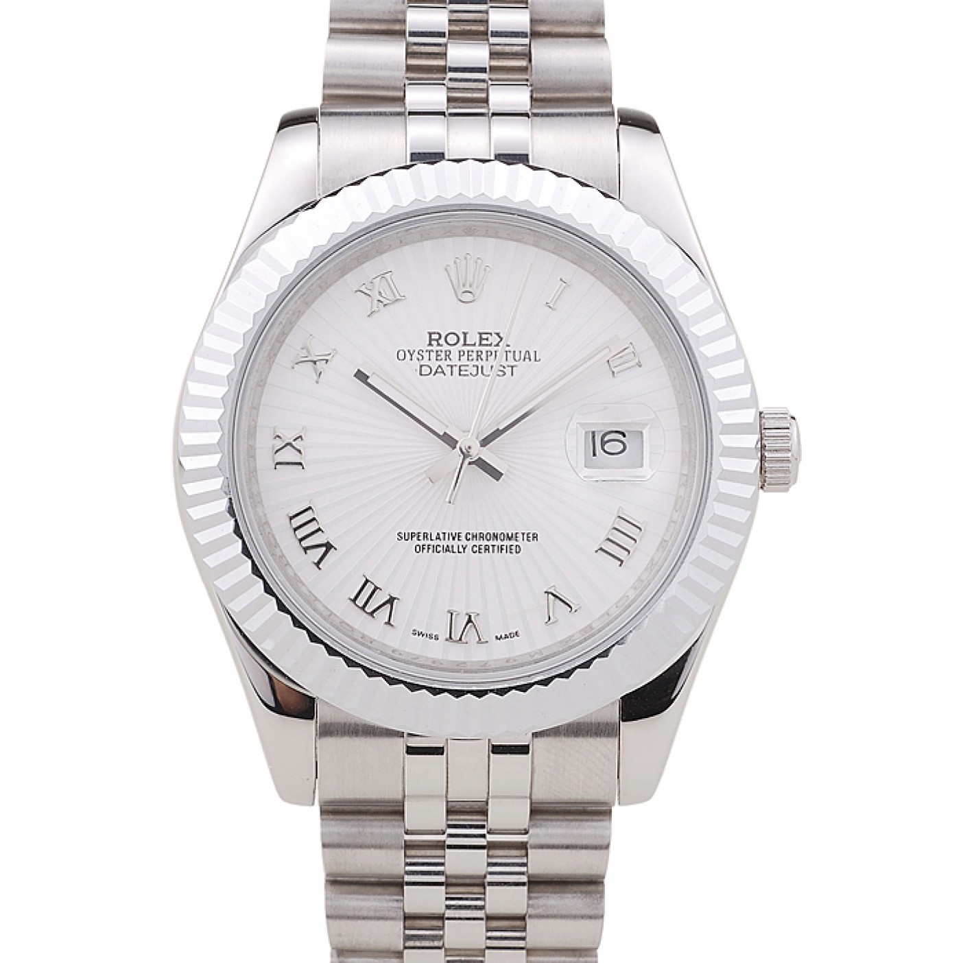 MiroTime Rolex Datejust White Radial Dial Ribbed Bezel 7478