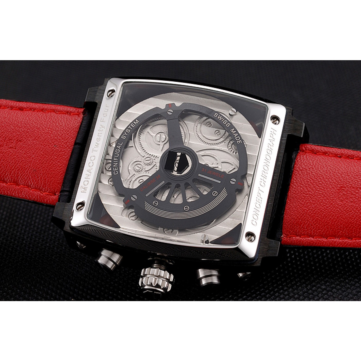 MiroTime Tag Heuer Monaco Calibre 36 Blue And Red Dial Stripes Dial Black Leather Strap 622272