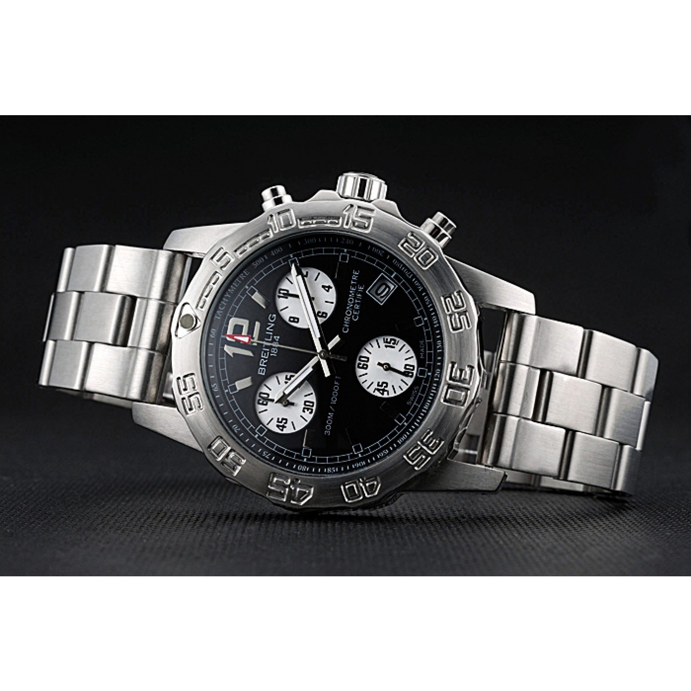 MiroTime Breitling Colt Chronograph II Black Dial Stainless Steel Bracelet 622427
