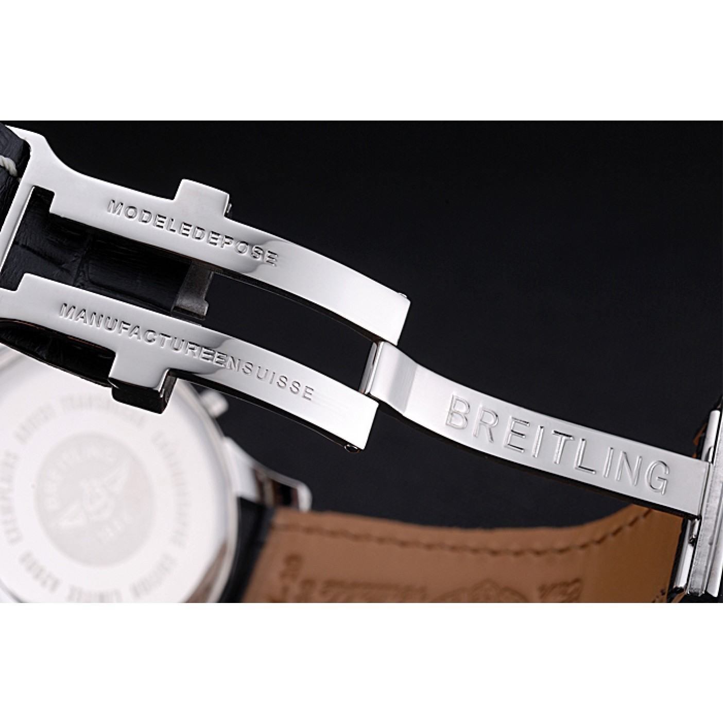 MiroTime Breitling Transocean Chronograph Unitime Black Dial Stainless Steel Case Black Leather Bracelet 622242