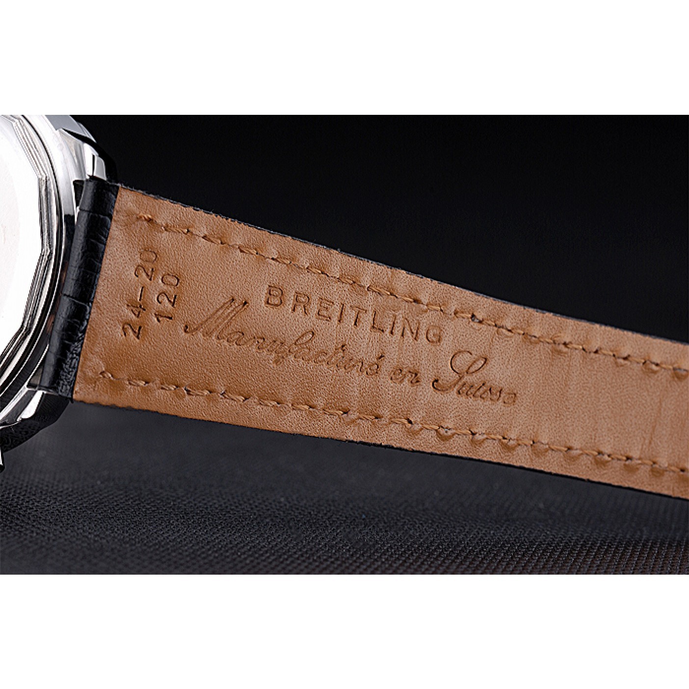 MiroTime Breitling Transocean Chronograph Unitime Black Dial Stainless Steel Case Black Leather Bracelet 622242