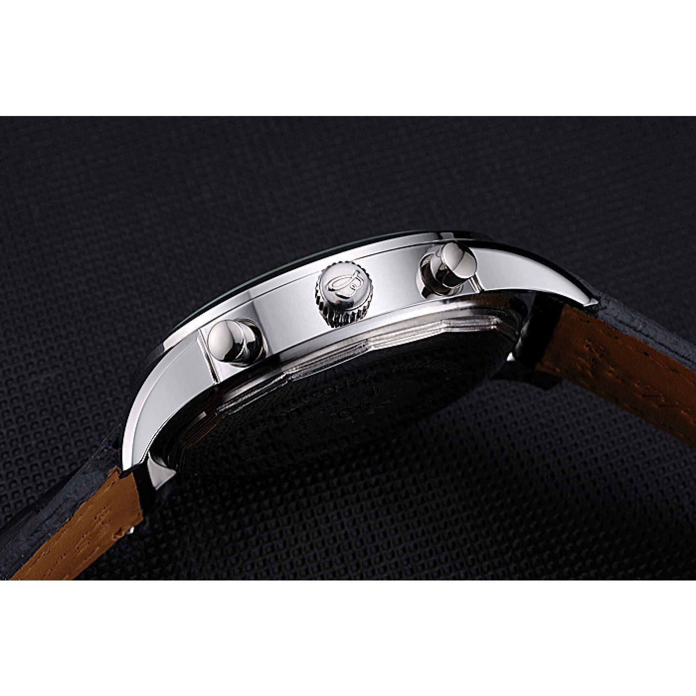 MiroTime Breitling Transocean Chronograph Unitime Black Dial Stainless Steel Case Black Leather Bracelet 622242