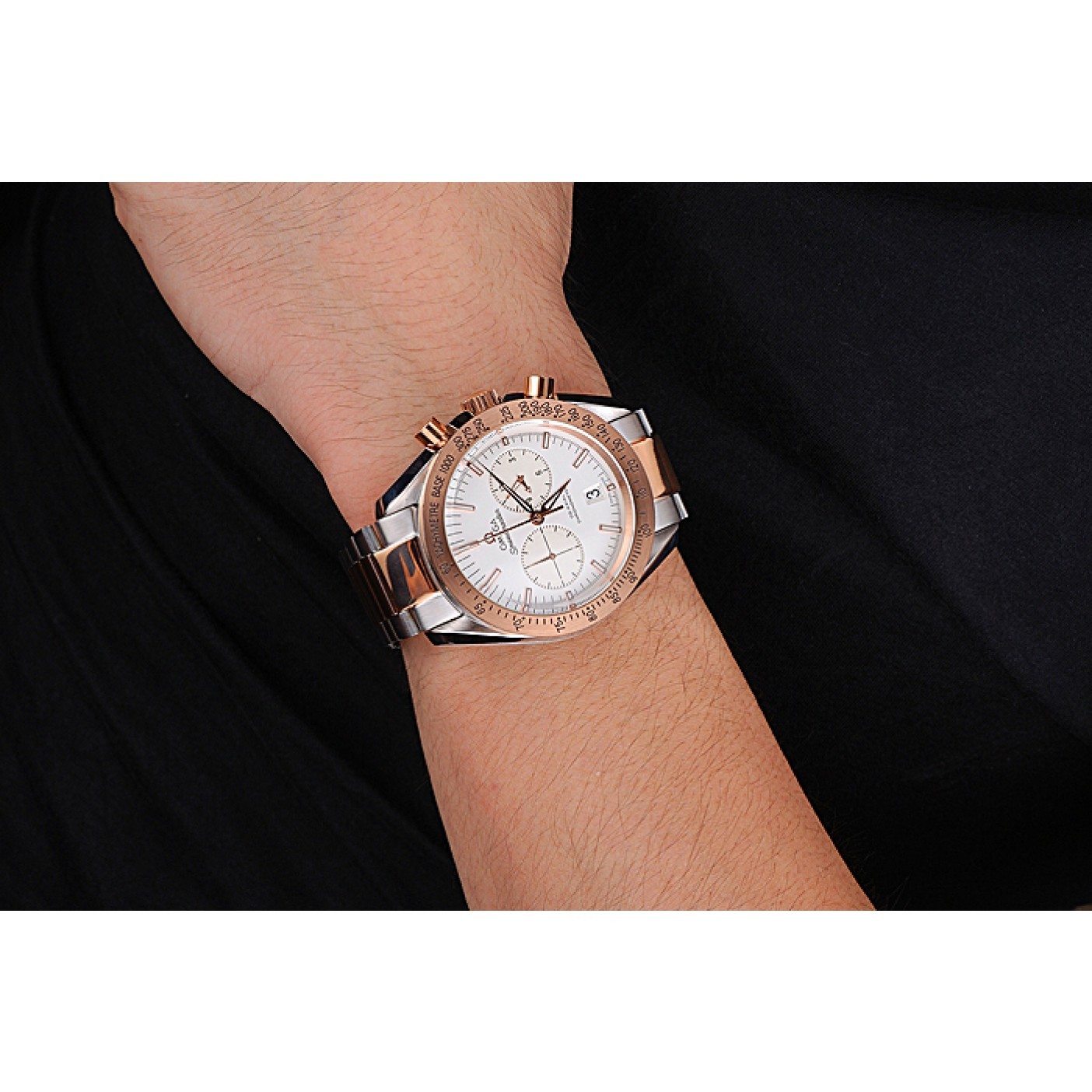 MiroTime Omega Speedmaster White Dial Gold Bezel Stainless Steel Case Two Tone Bracelet 622803