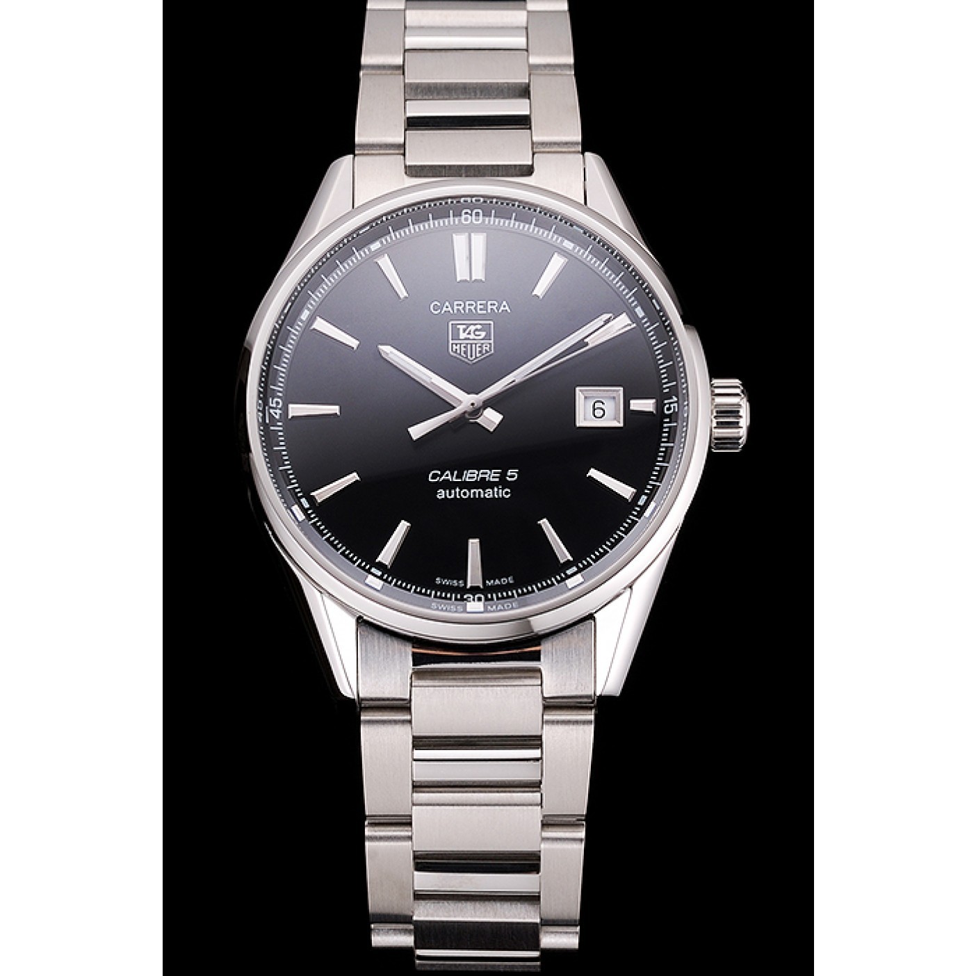 MiroTime Swiss Tag Heuer Carrera Calibre 5 Black Dial Stainless Steel Case And Bracelet