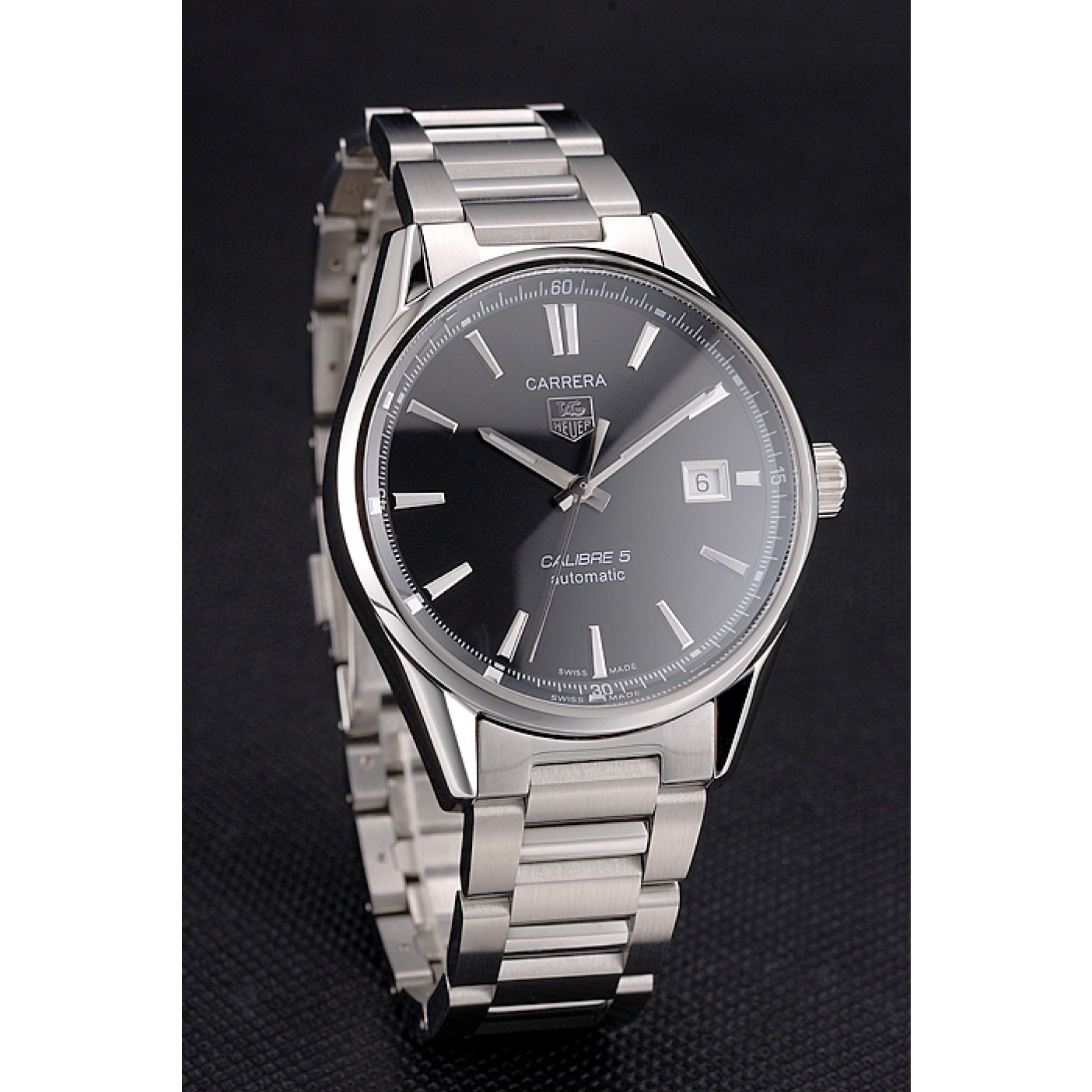 MiroTime Swiss Tag Heuer Carrera Calibre 5 Black Dial Stainless Steel Case And Bracelet