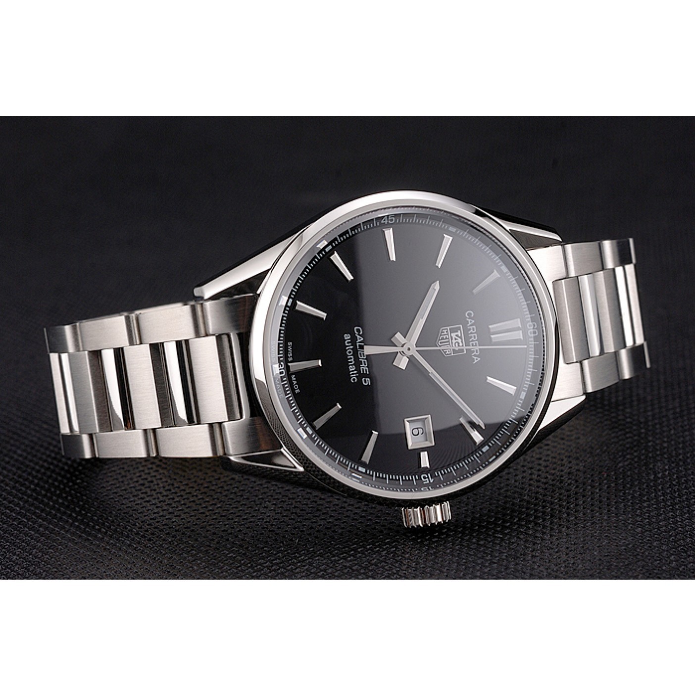 MiroTime Swiss Tag Heuer Carrera Calibre 5 Black Dial Stainless Steel Case And Bracelet