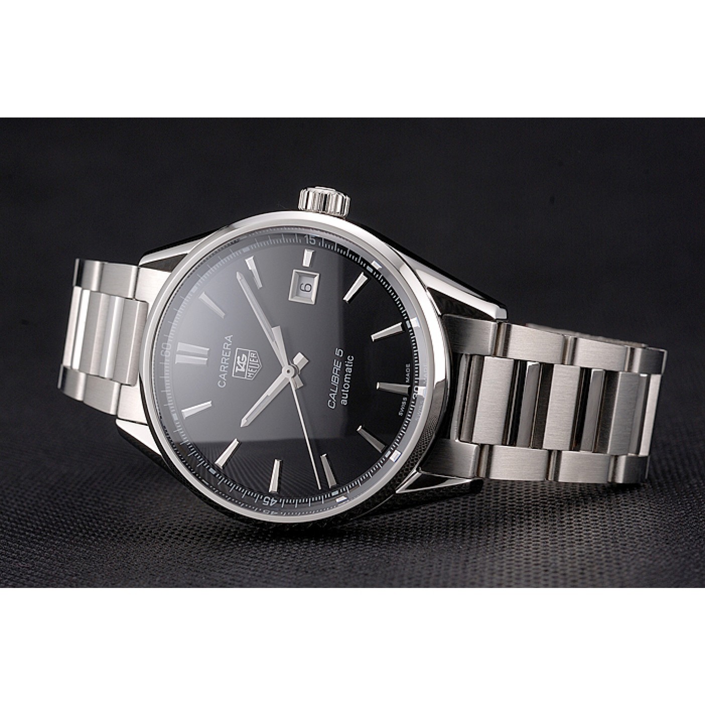 MiroTime Swiss Tag Heuer Carrera Calibre 5 Black Dial Stainless Steel Case And Bracelet