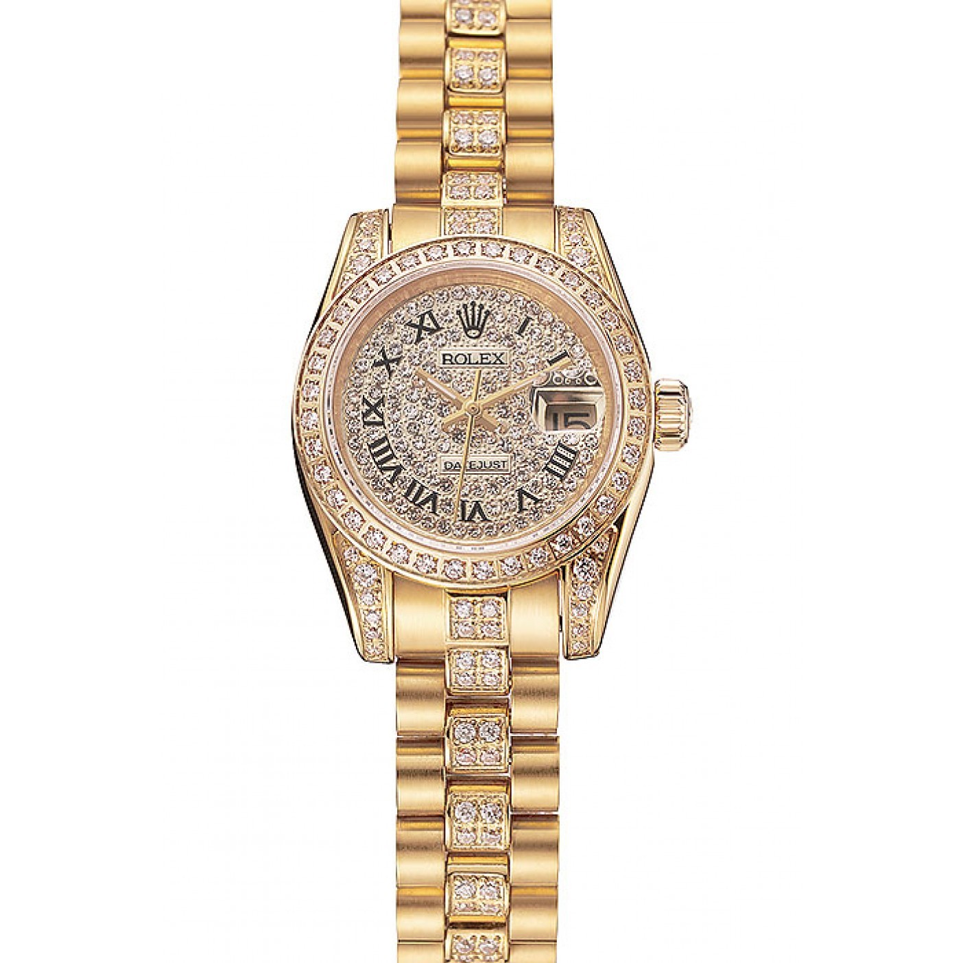MiroTime Swiss Rolex DayJust Diamond Pave Dial Gold Diamond Bracelet 1453955