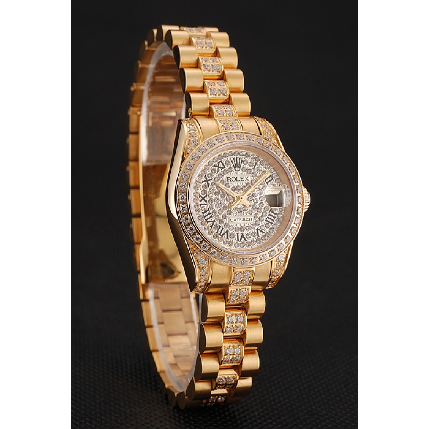 MiroTime Swiss Rolex DayJust Diamond Pave Dial Gold Diamond Bracelet 1453955