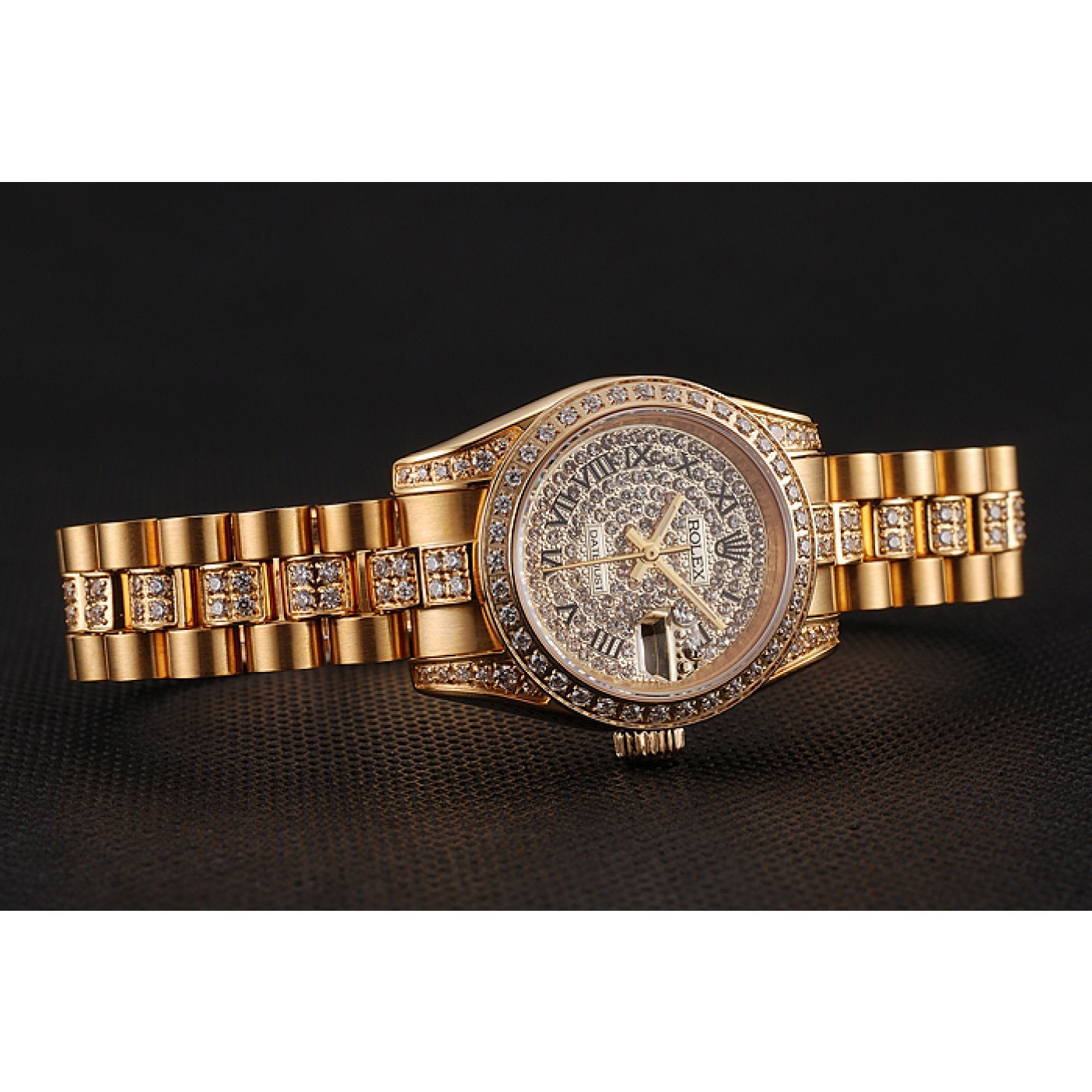 MiroTime Swiss Rolex DayJust Diamond Pave Dial Gold Diamond Bracelet 1453955