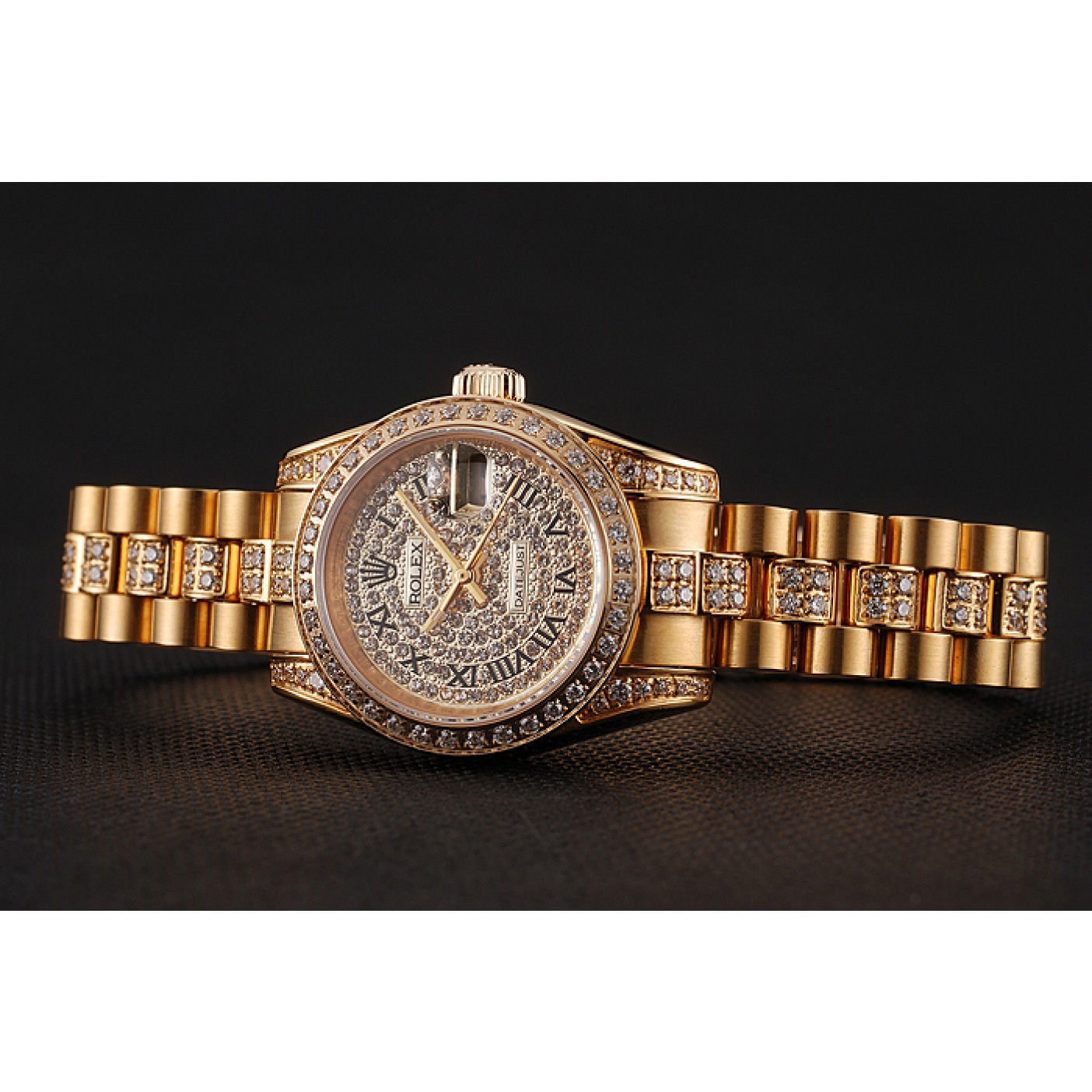 MiroTime Swiss Rolex DayJust Diamond Pave Dial Gold Diamond Bracelet 1453955