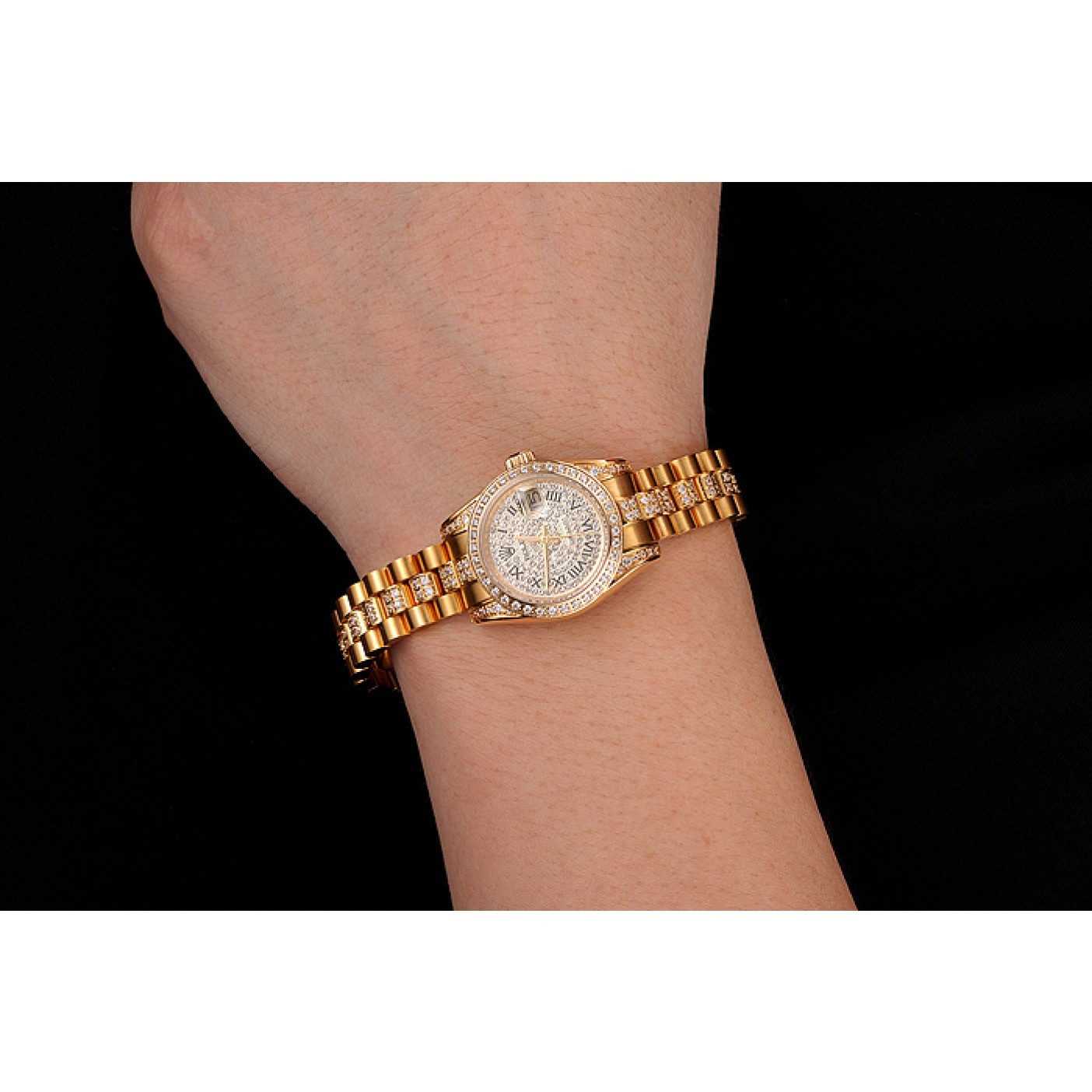 MiroTime Swiss Rolex DayJust Diamond Pave Dial Gold Diamond Bracelet 1453955