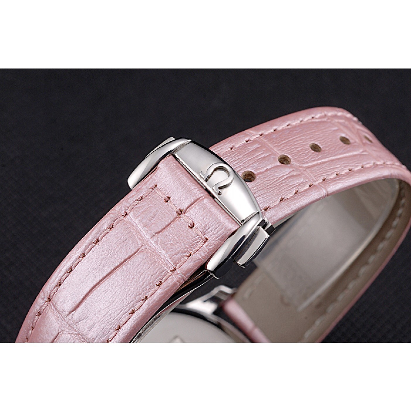 MiroTime Omega DeVille Prestige Co-Axial Diamond Silver Case Mother-Of-Pearl Dial Pink Leather Strap