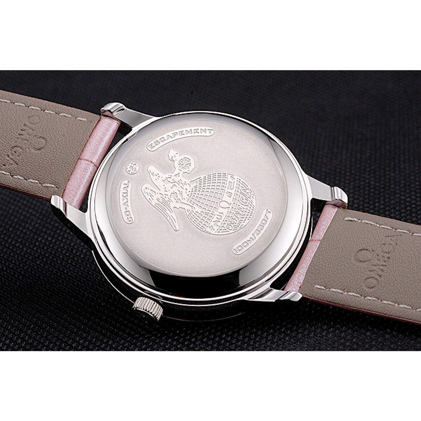 MiroTime Omega DeVille Prestige Co-Axial Diamond Silver Case Mother-Of-Pearl Dial Pink Leather Strap